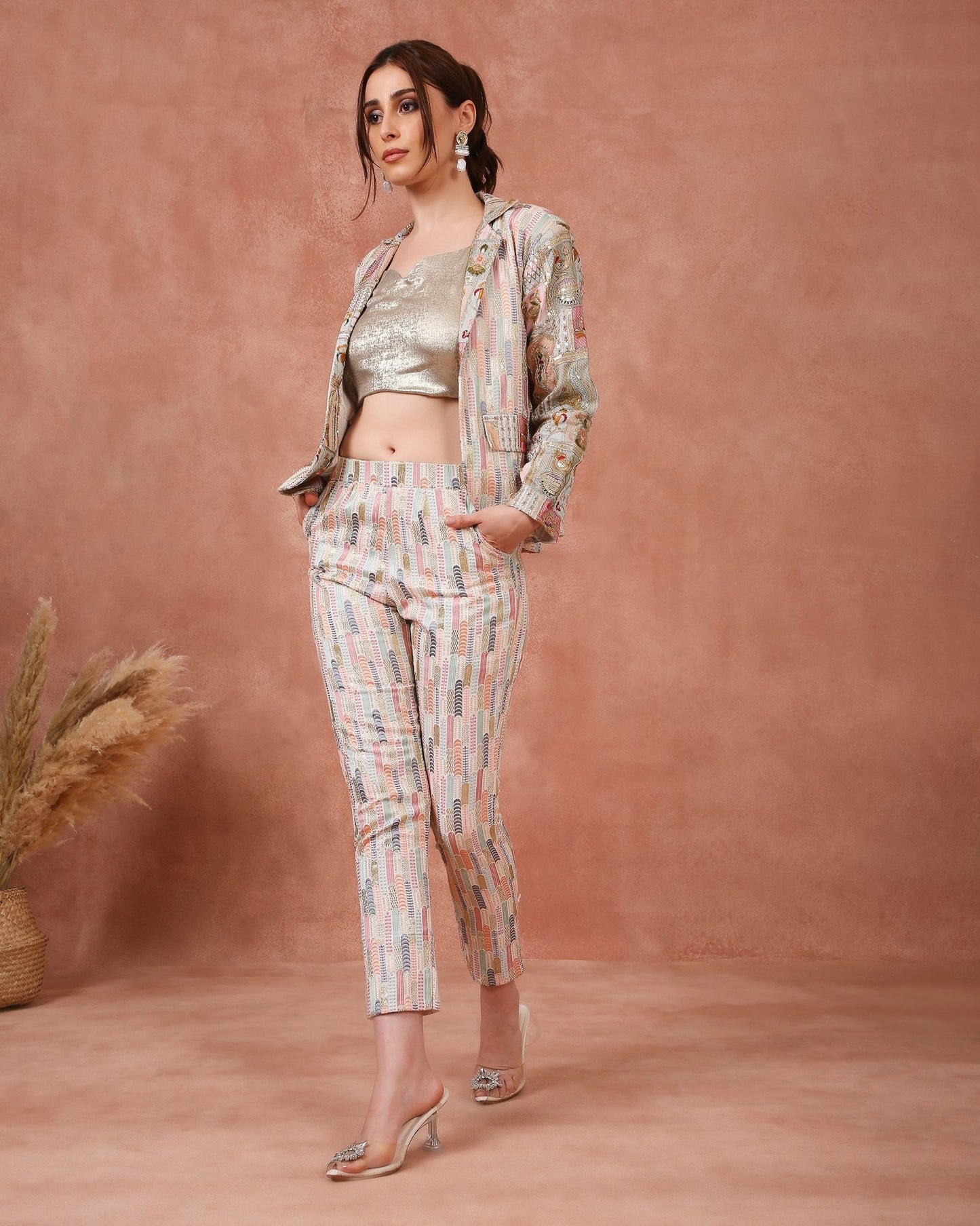 MULTI COLOUR HAND WORK ON JACKET WITH PANTS - White Maison de Couture