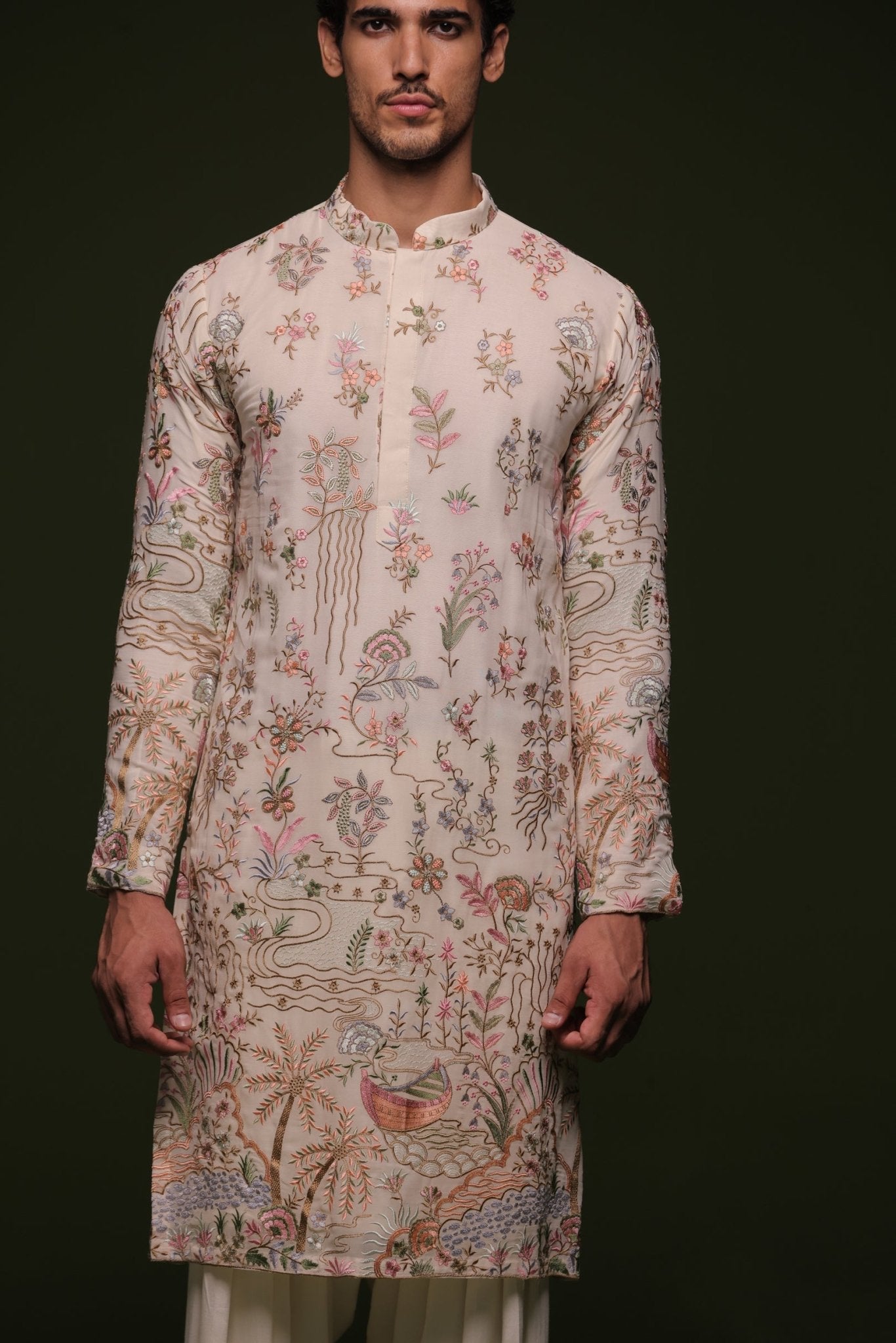 MUNI MULTI KURTA SET WITH PATIYALA AND DUPATTA - White Maison de Couture