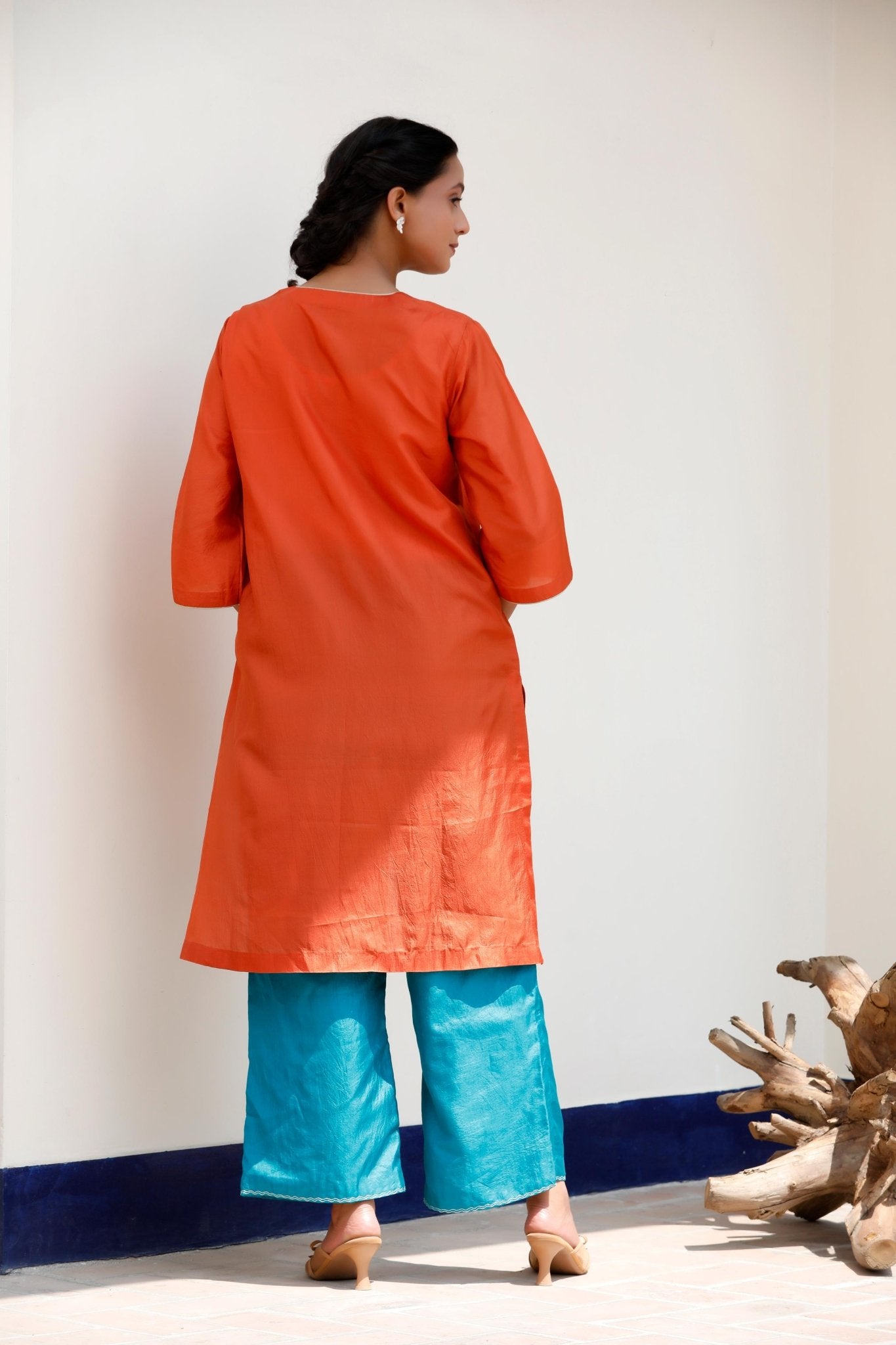 ORANGE & BLUE KURTA SET - White Maison de Couture