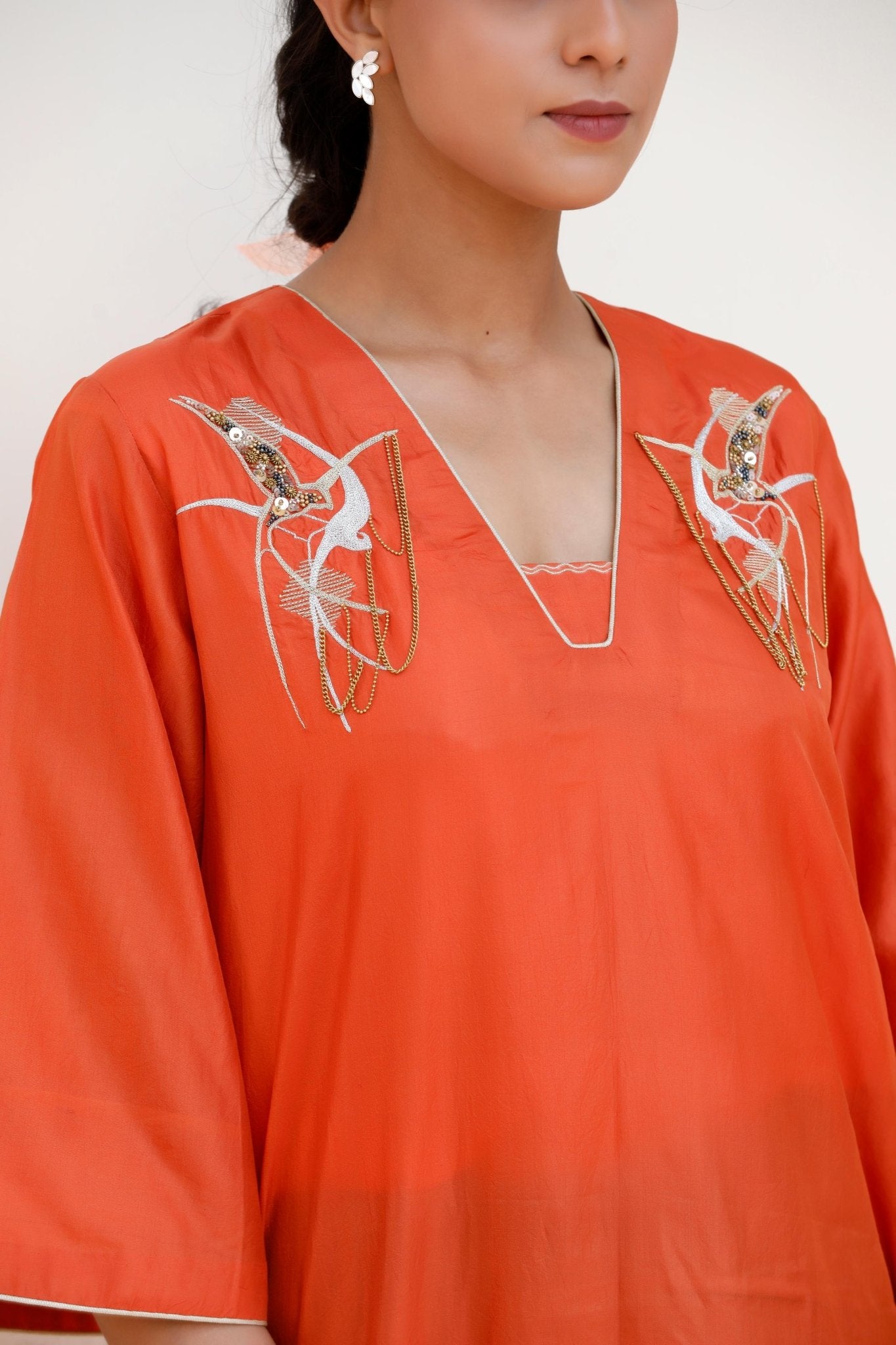ORANGE & BLUE KURTA SET - White Maison de Couture