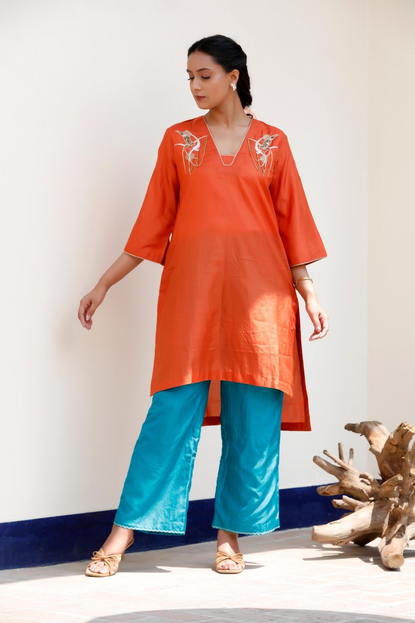 ORANGE & BLUE KURTA SET - White Maison de Couture