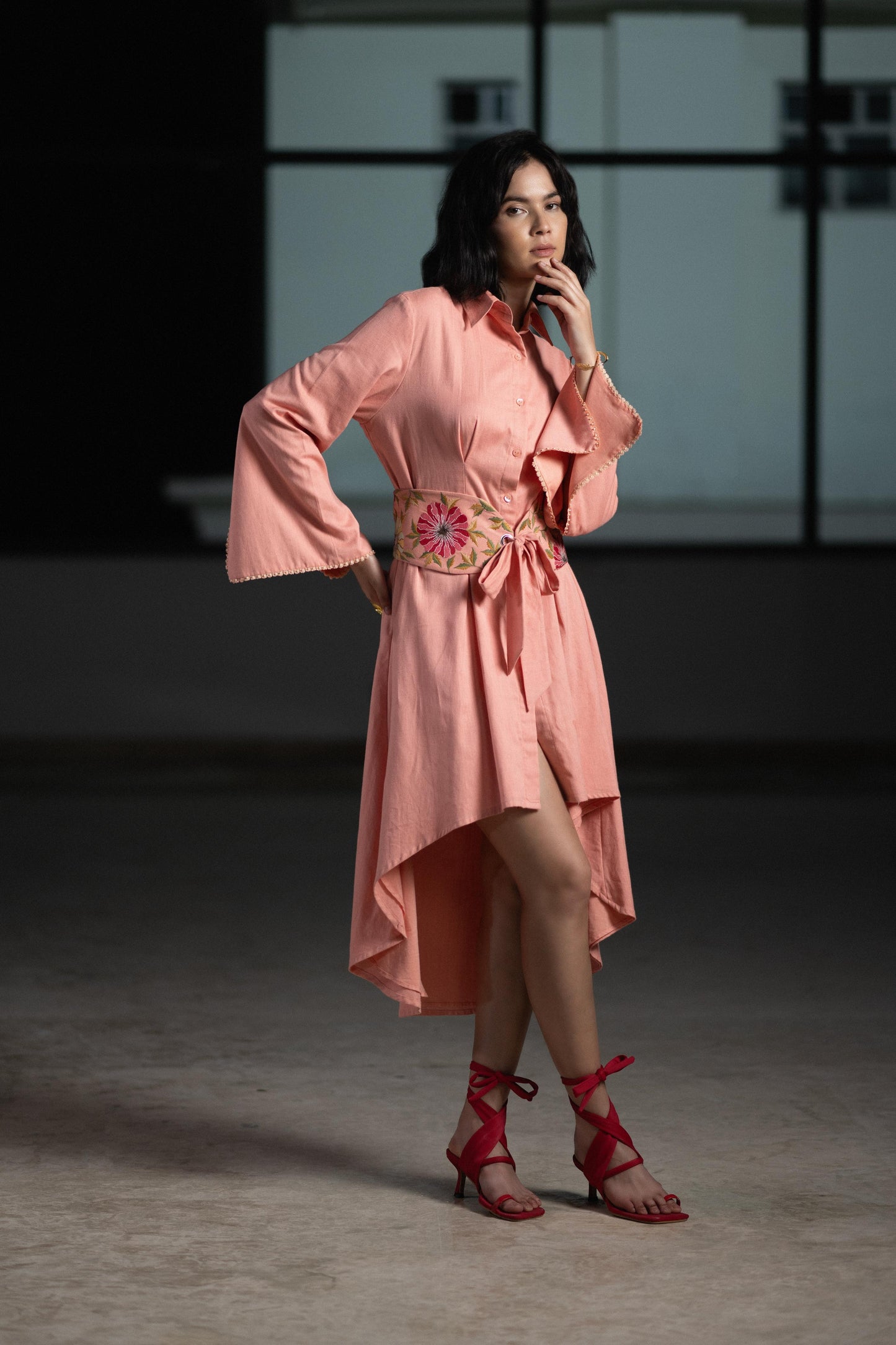 CORAL FLORAL DRESS
