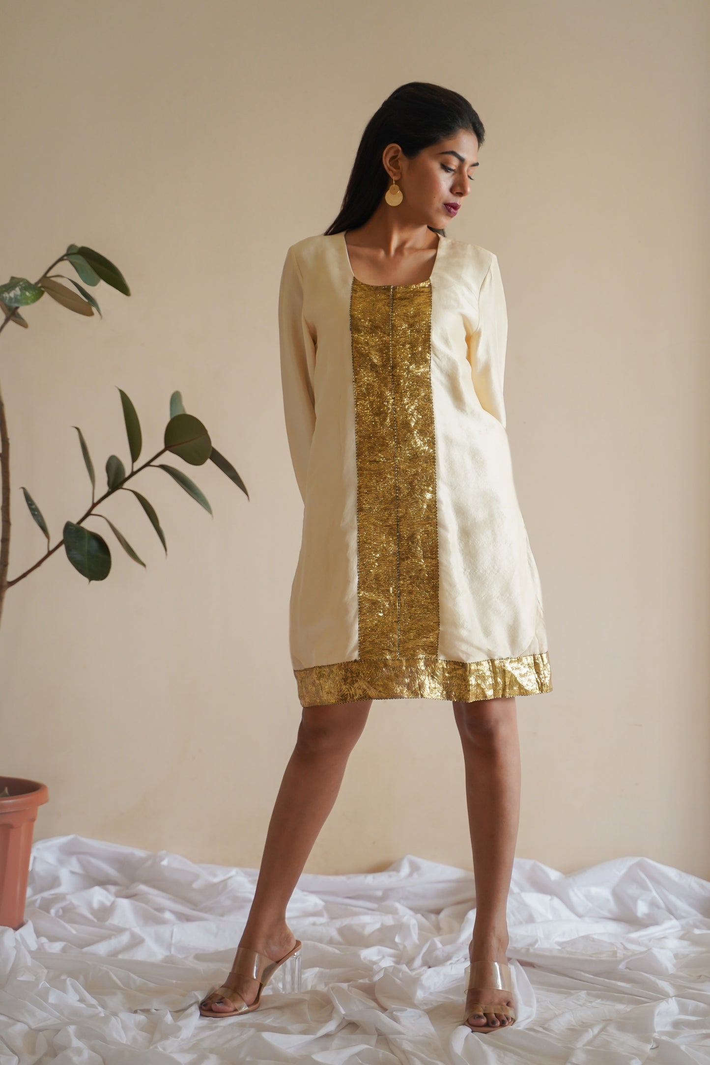 GOLD FOIL SILK DRESS
