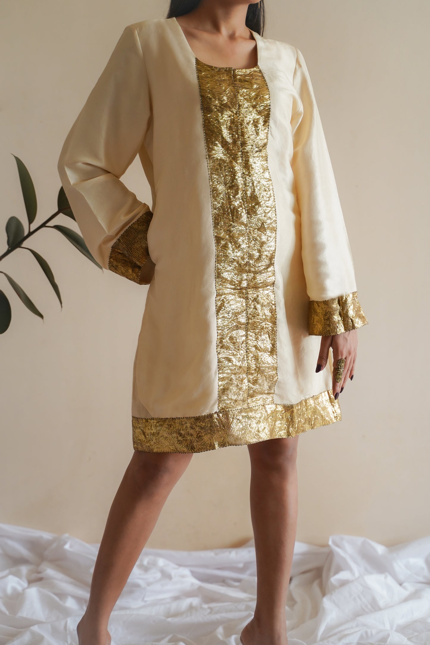 GOLD FOIL SILK DRESS