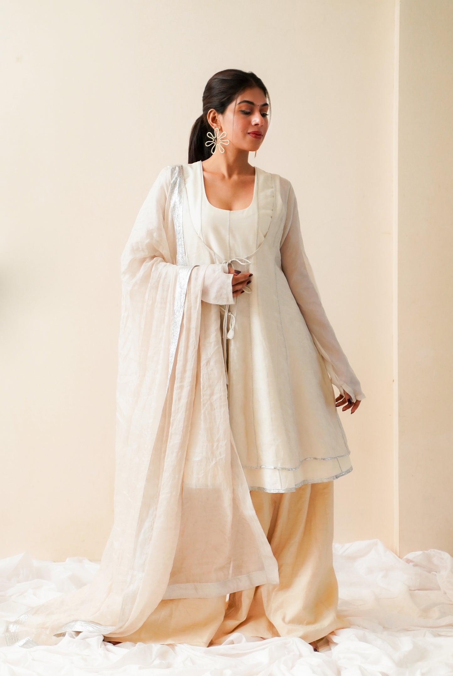 SEE THROUGH SILVER-DOUBLE ANARKALI SET