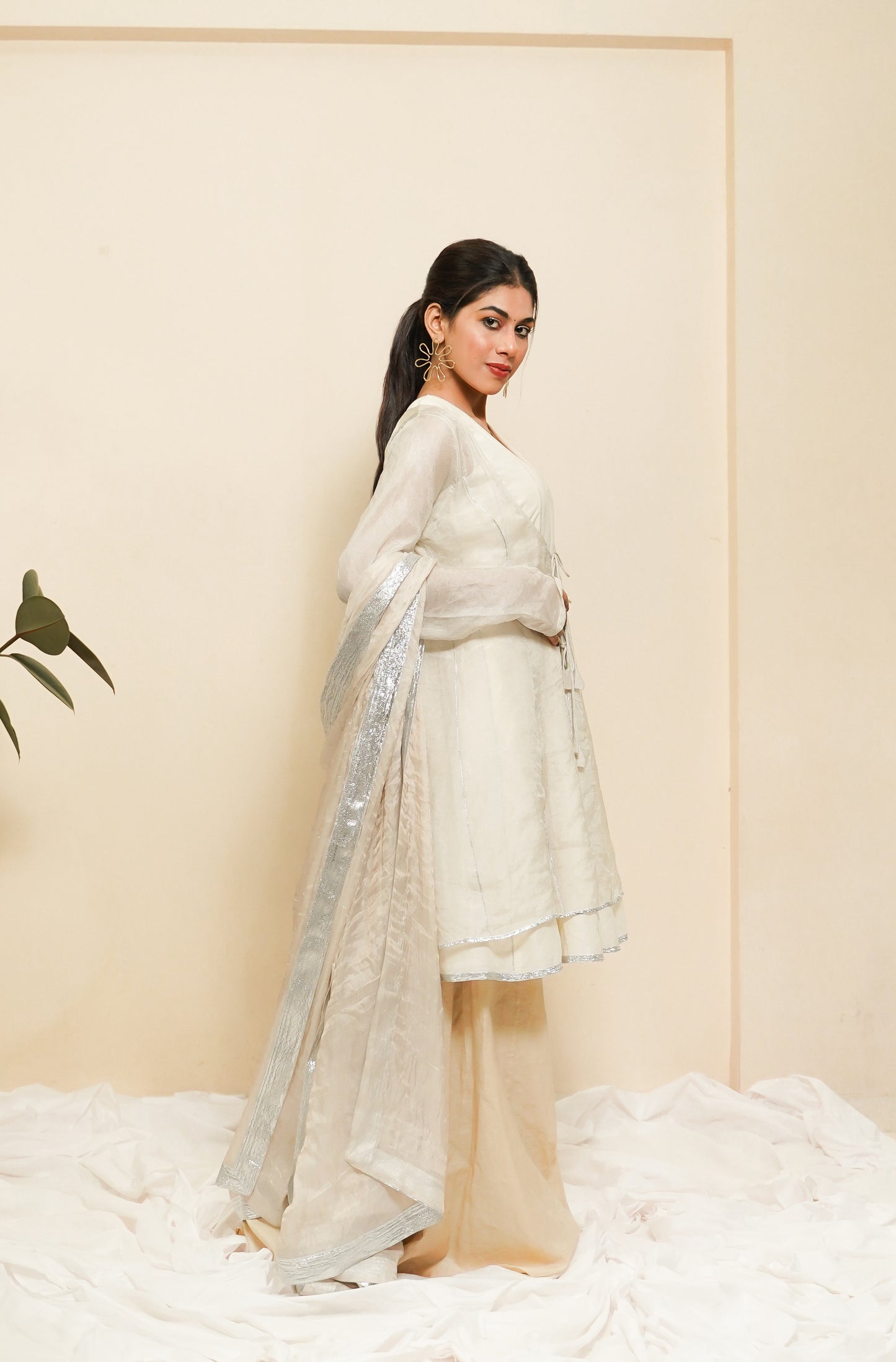 SEE THROUGH SILVER-DOUBLE ANARKALI SET