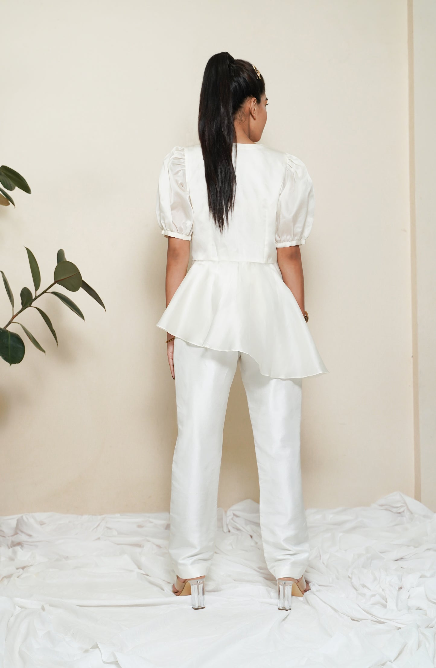 ASYMMETRIC SILVER STRIPE ORGANZA SET