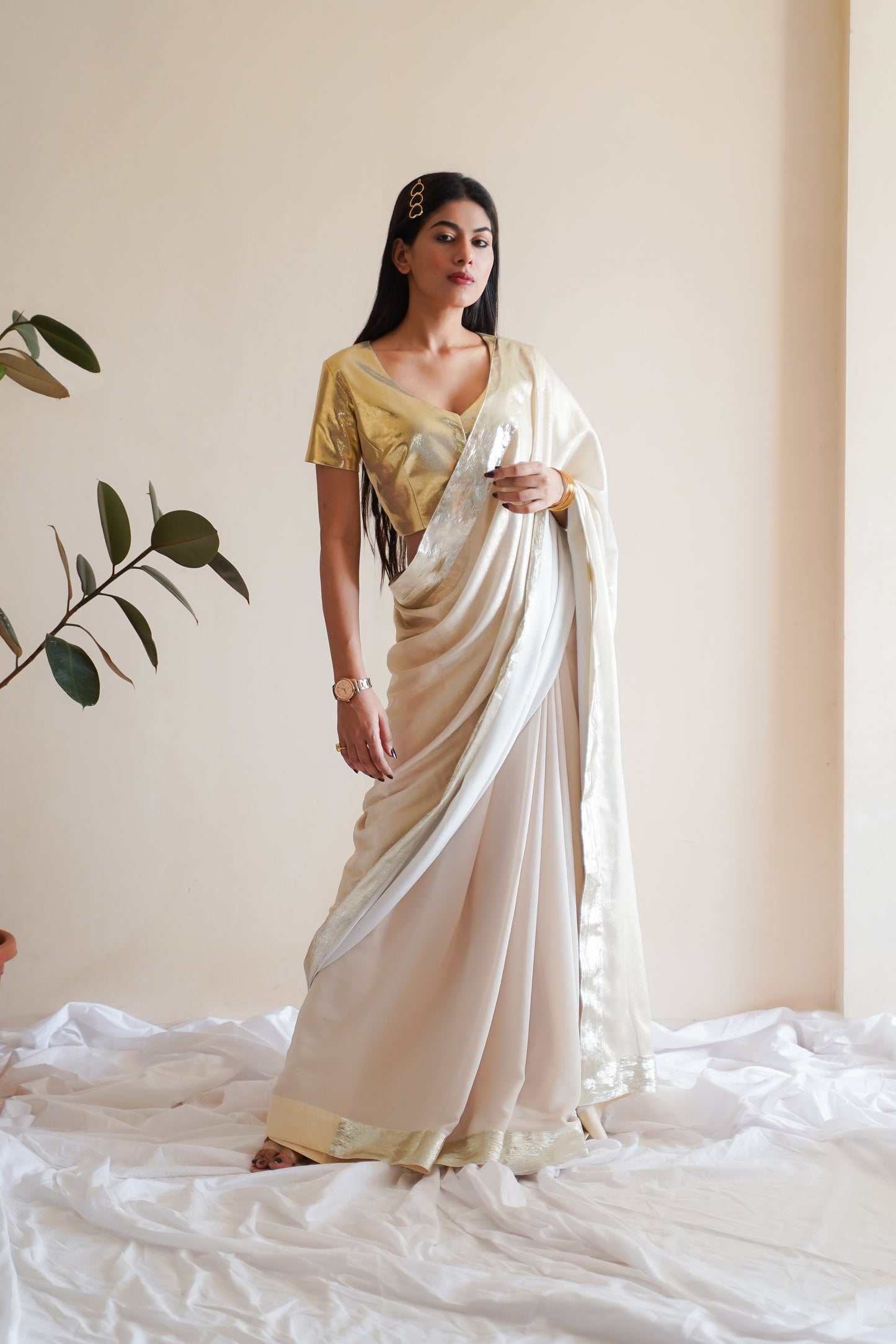 SHIMMER SAREE WITH GOLD BLOUSE