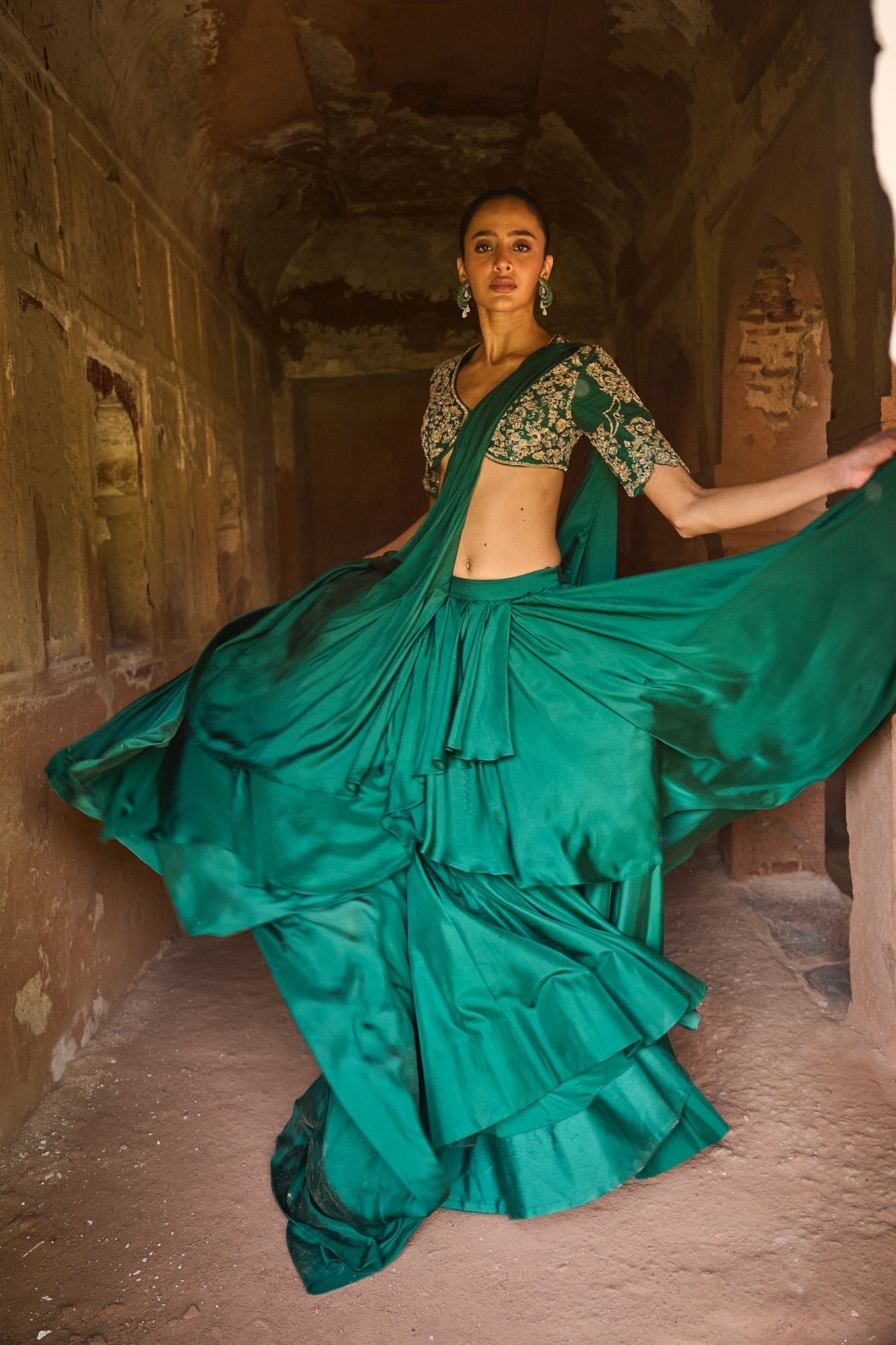 PRE DAPE SAREE WITH EMBROIDERED BLOUSE - White Maison de Couture