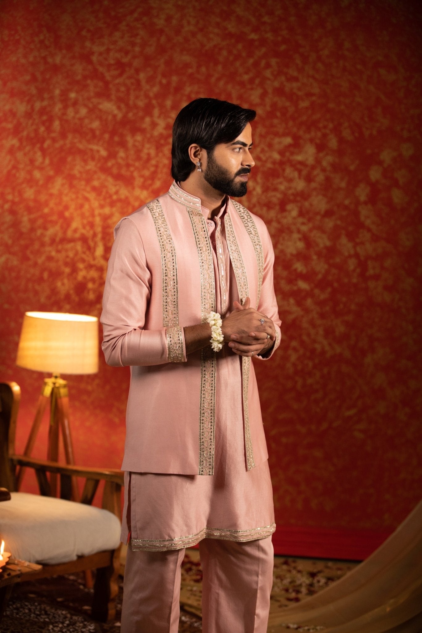RACE TRACK KURTA BANDI SET - White Maison de Couture