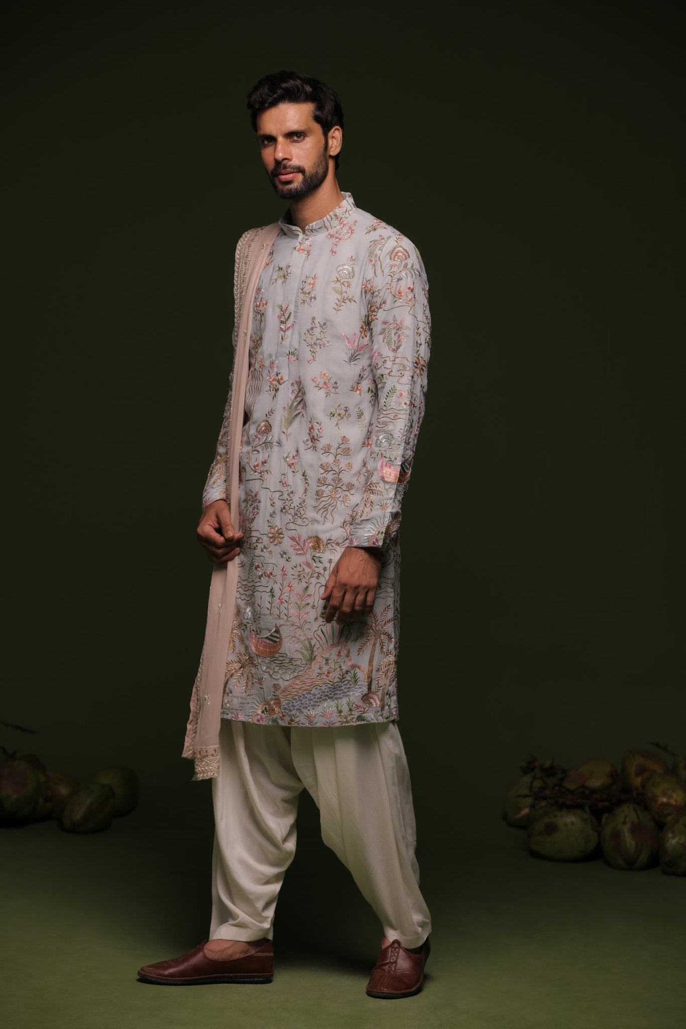 SADA MULTI KURTA SET WITH PATIYALA AND DUPATTA - White Maison de Couture