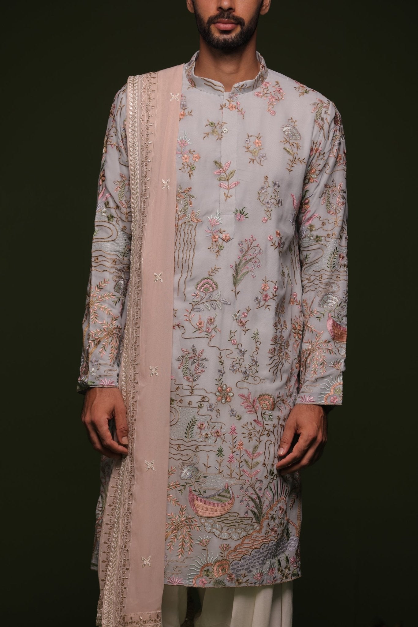 SADA MULTI KURTA SET WITH PATIYALA AND DUPATTA - White Maison de Couture