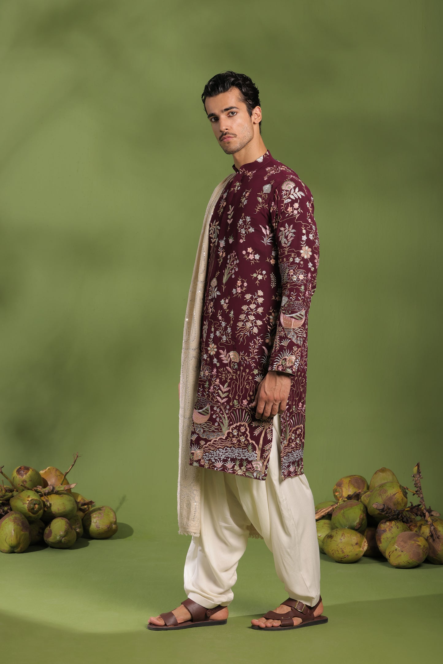 VIDYUT WINE KURTA PATIYALA SET WITH DUPATTA