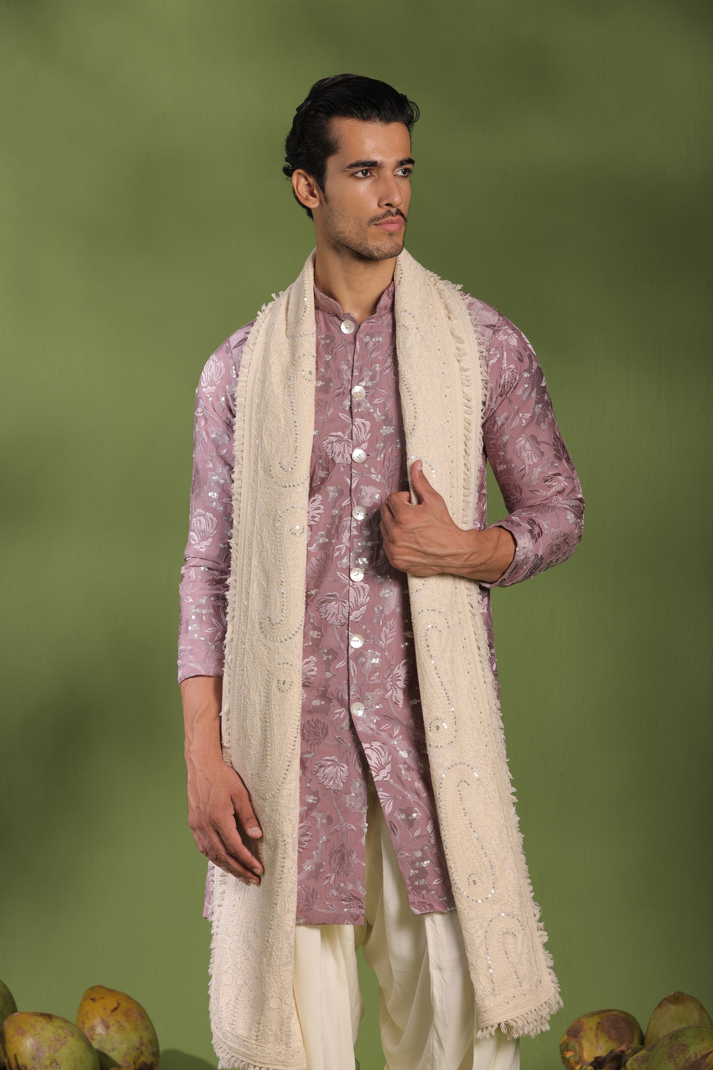 AMAR MAUVE PURPLE FRONT OPEN KURTA PATIYALA SET WITH DUPATTA