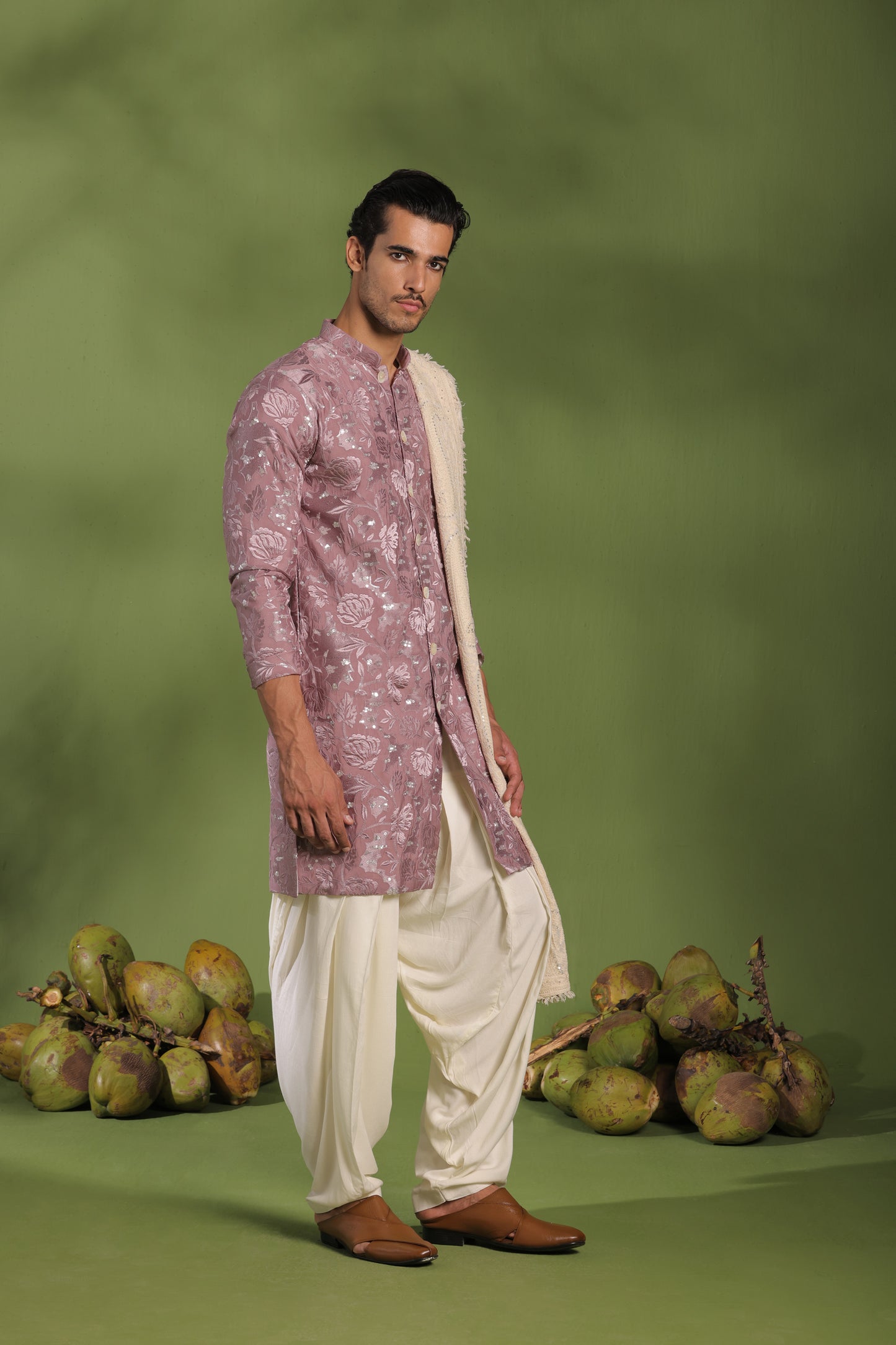 AMAR MAUVE PURPLE FRONT OPEN KURTA PATIYALA SET WITH DUPATTA