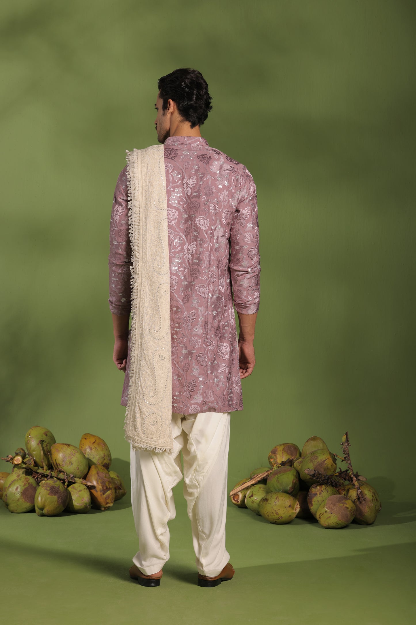 AMAR MAUVE PURPLE FRONT OPEN KURTA PATIYALA SET WITH DUPATTA