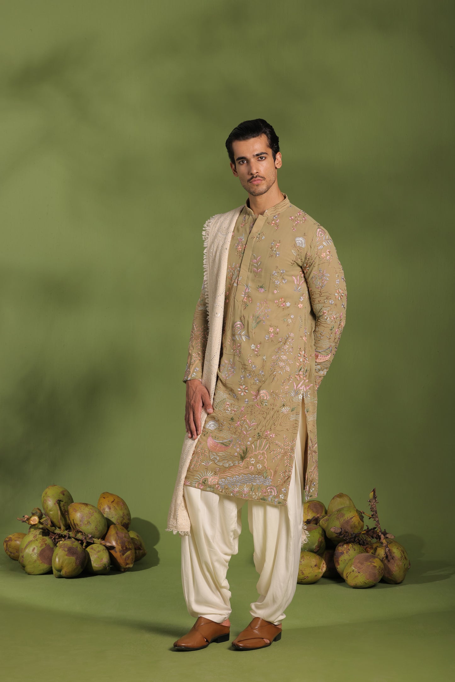 VIVEK MEHANDI KURTA PATIYALA SET WITH DUPATTA