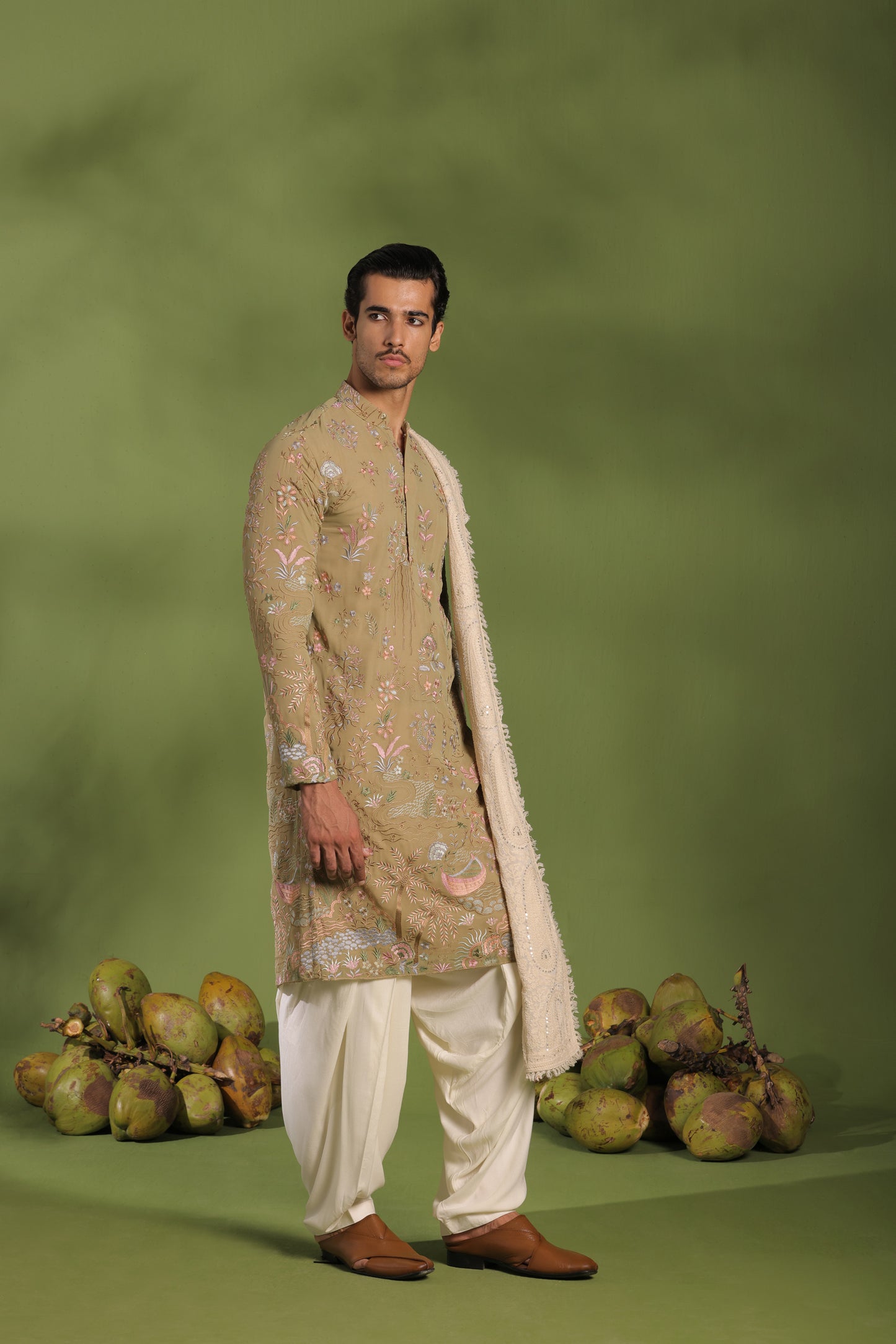 VIVEK MEHANDI KURTA PATIYALA SET WITH DUPATTA