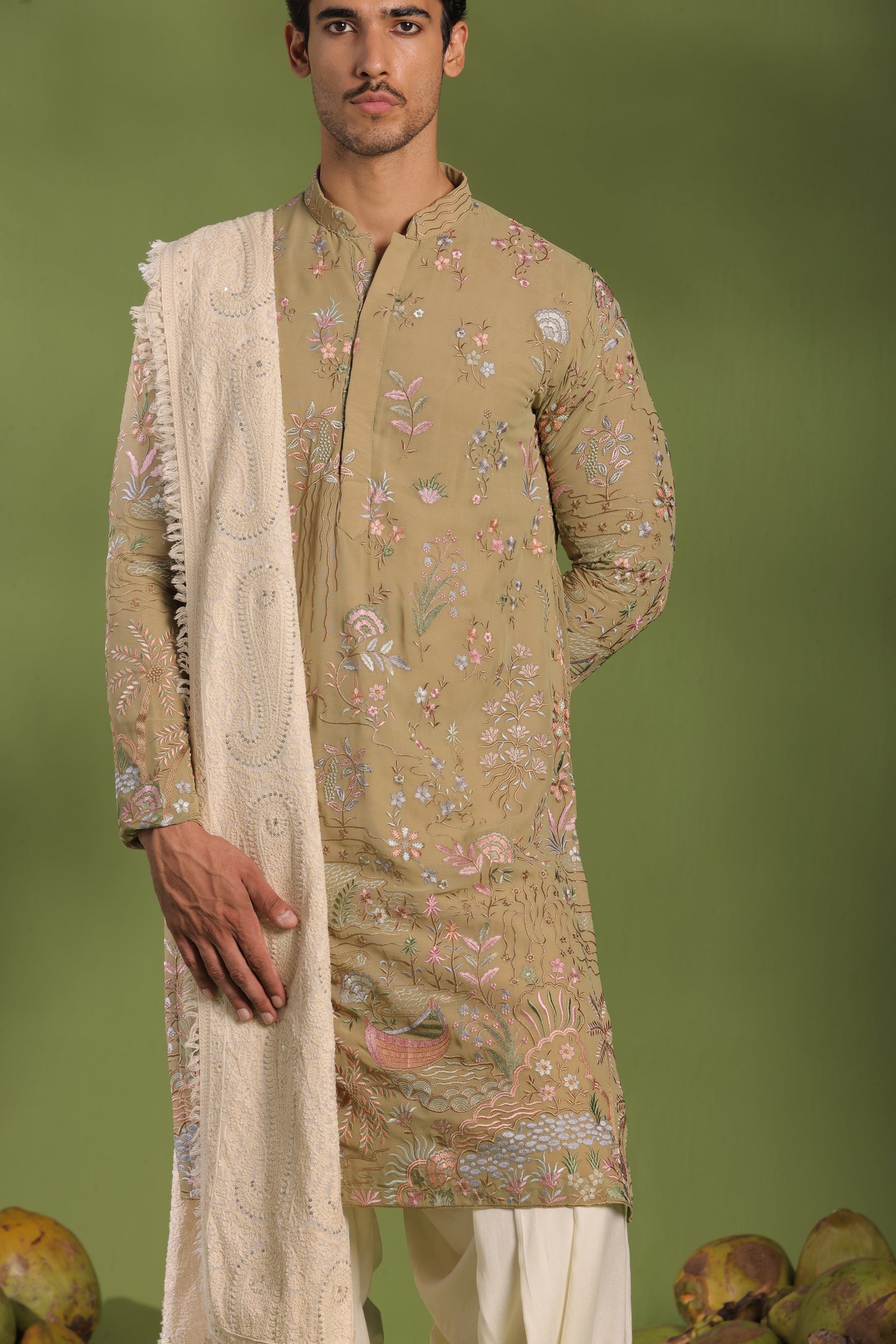 VIVEK MEHANDI KURTA PATIYALA SET WITH DUPATTA