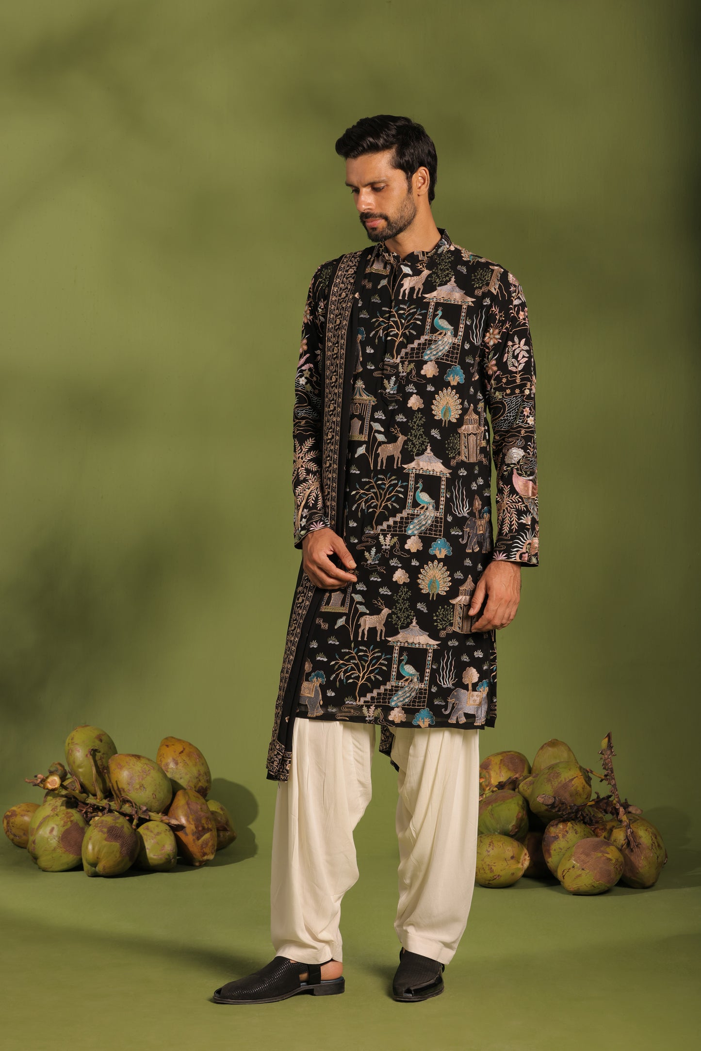 ADHIRAJ BLACK KURTA PATIYALA SET WITH DUPATTA