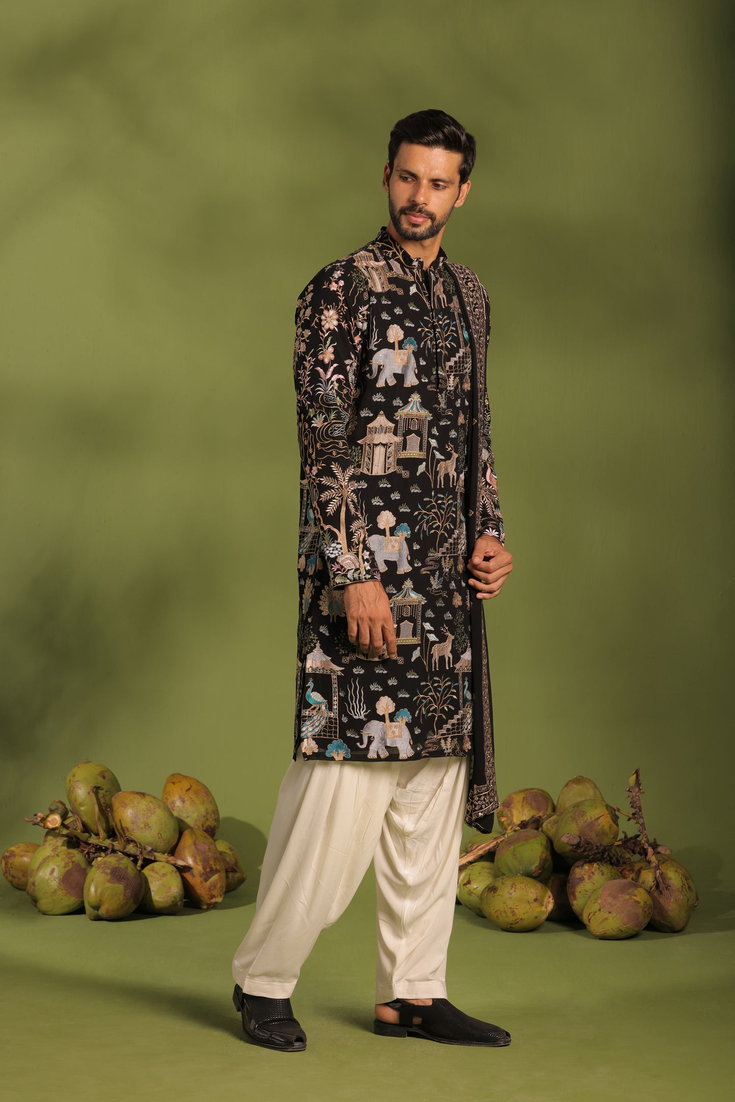 ADHIRAJ BLACK KURTA PATIYALA SET WITH DUPATTA