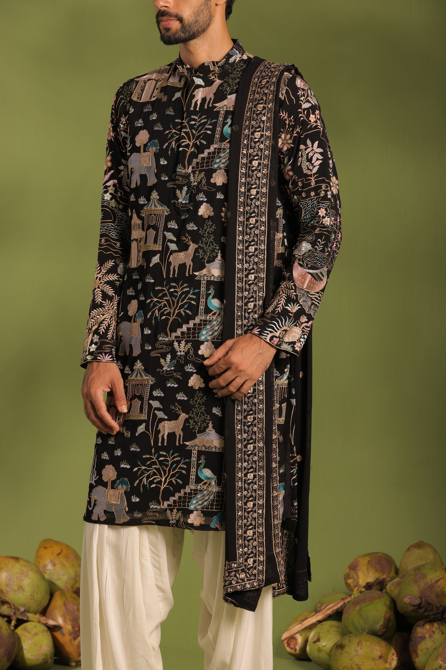 ADHIRAJ BLACK KURTA PATIYALA SET WITH DUPATTA