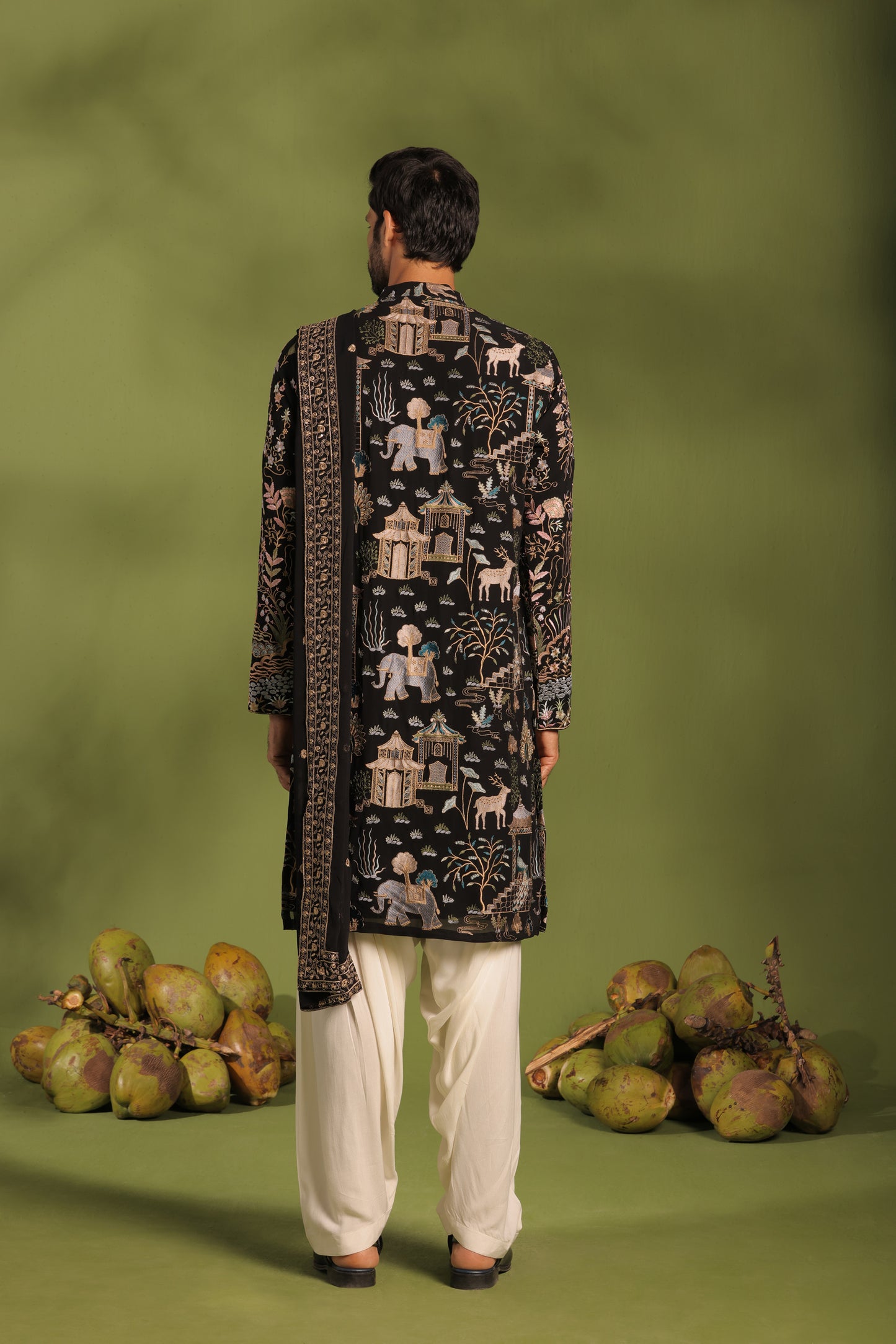 ADHIRAJ BLACK KURTA PATIYALA SET WITH DUPATTA