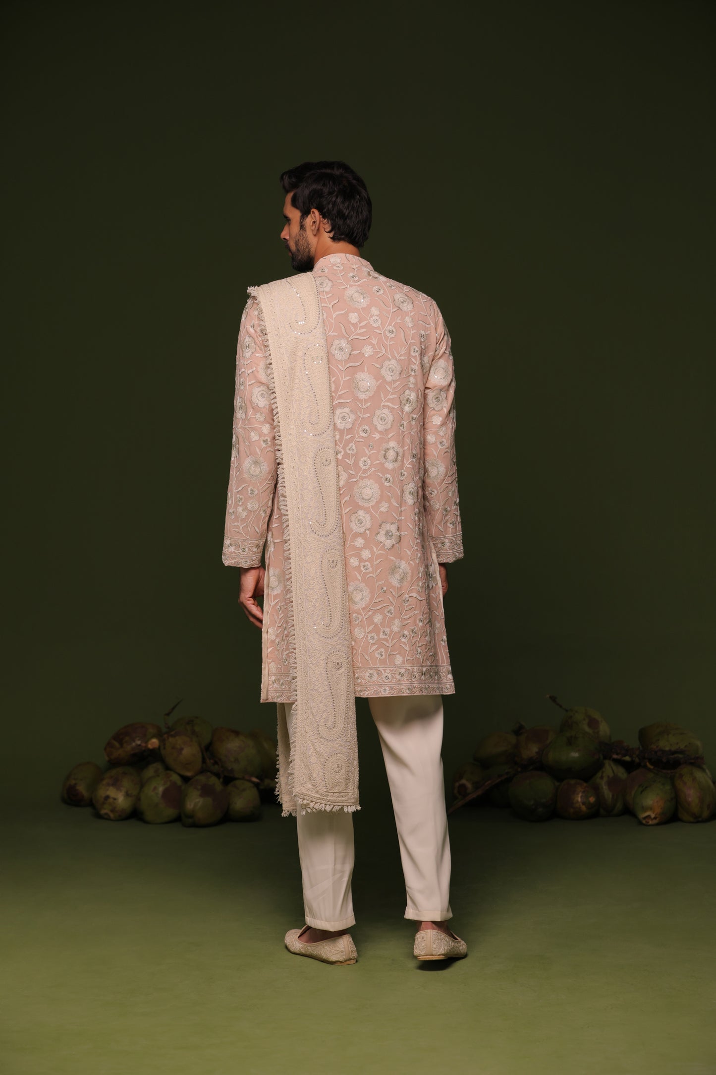 ILESH CREAM FRONT OPEN KURTA SET WITH TROUSER AND DUPATTA
