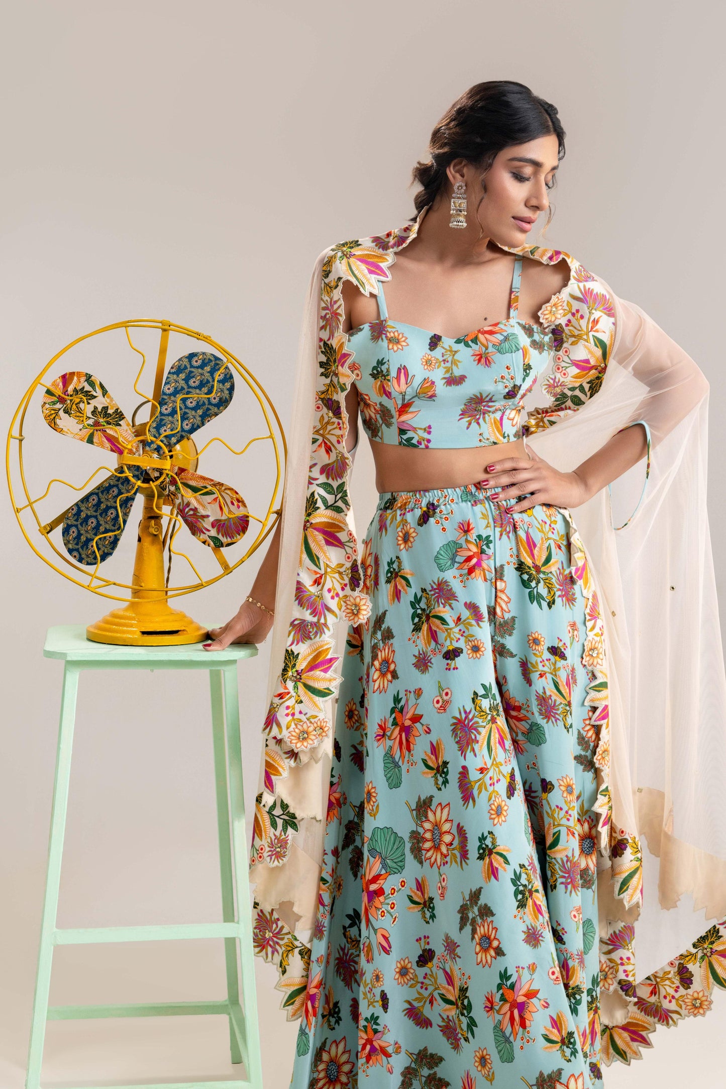 AARANI EMBROIDERED PALAZZO SET WITH A CAPE