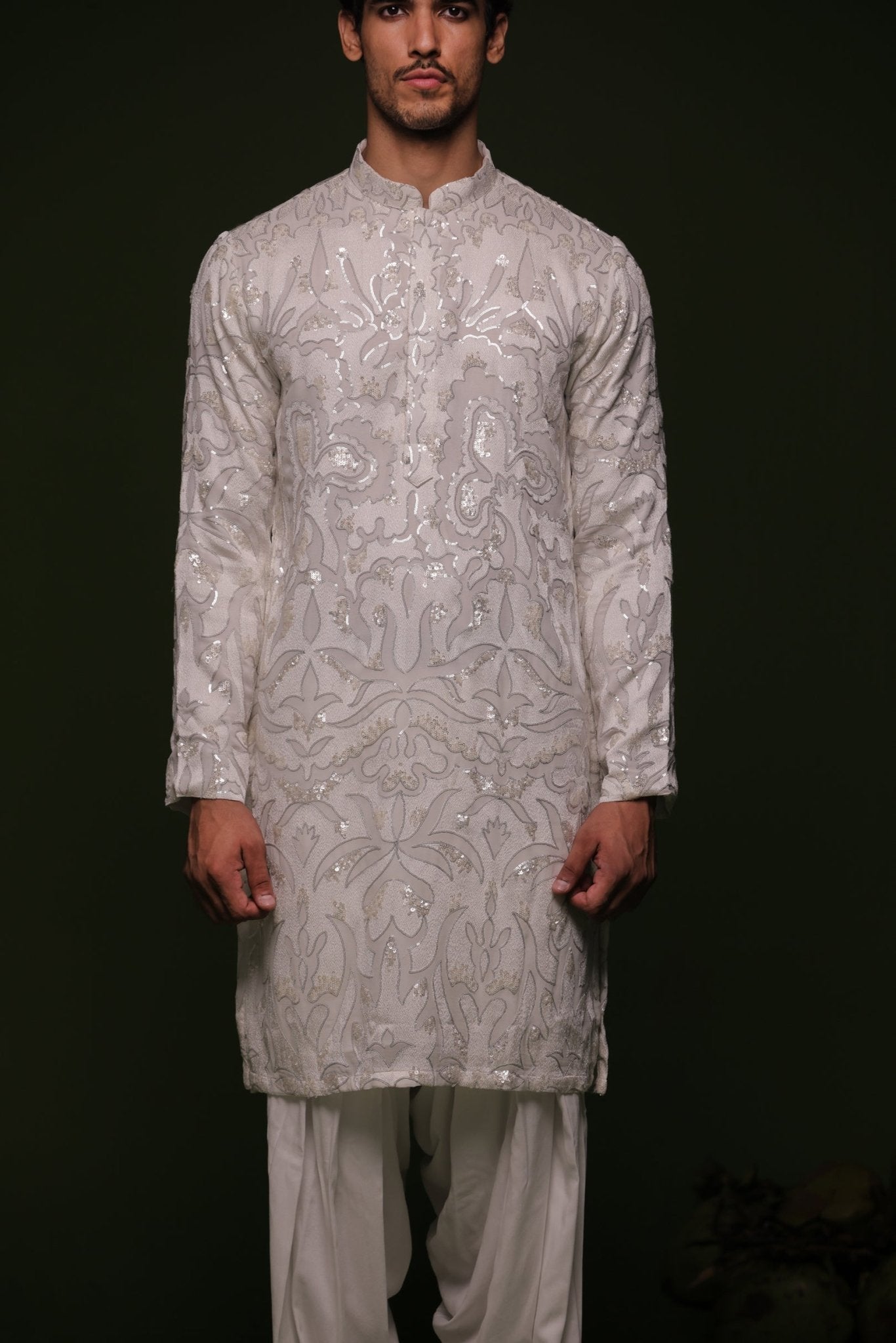 TAPA WHITE KURTA SET WITH PATIYALA AND DUPATTA - White Maison de Couture