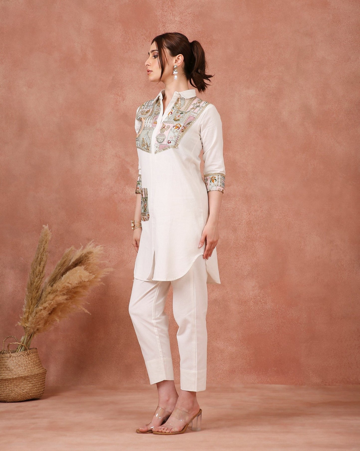 TUNIC SET ON LINEN - White Maison de Couture