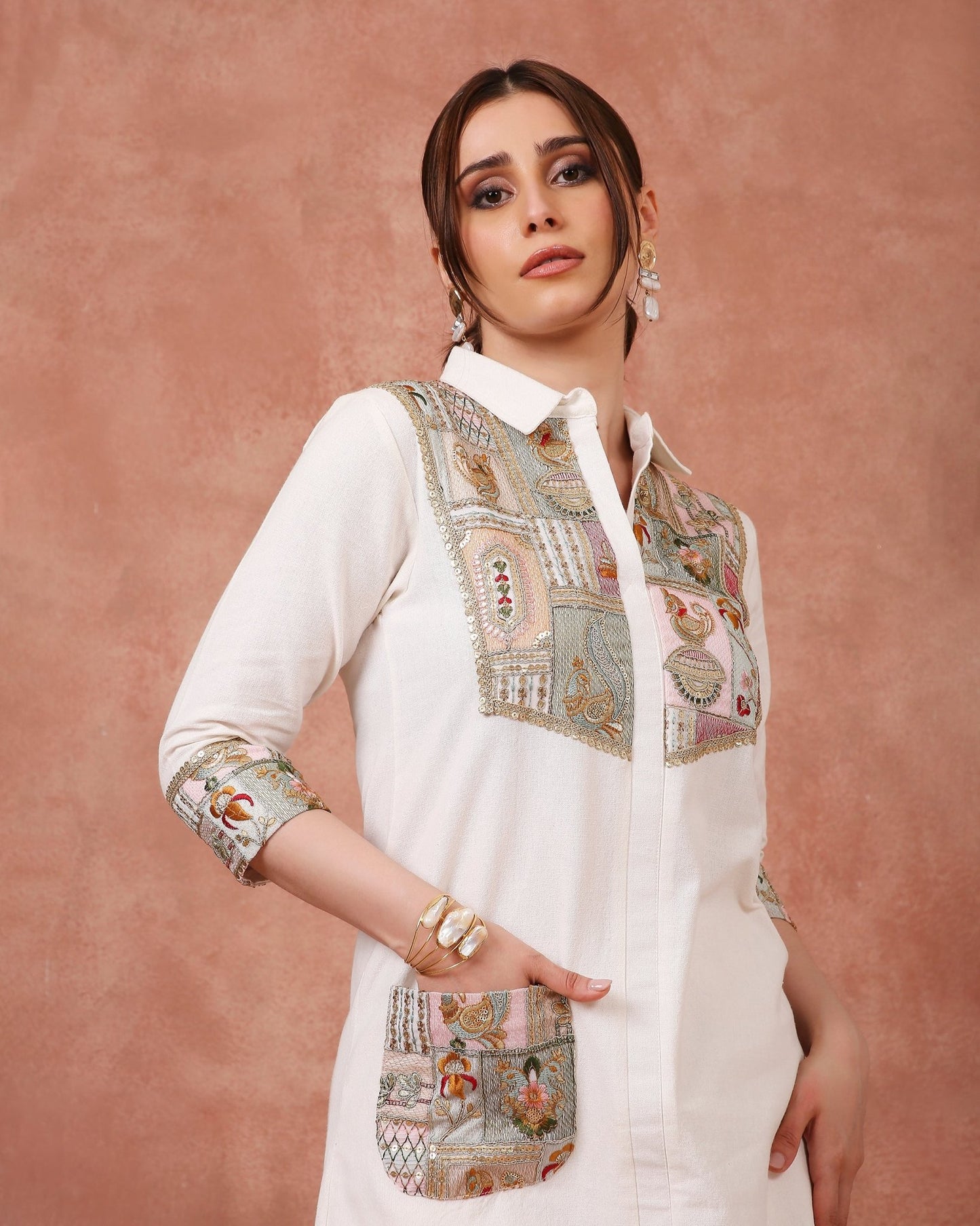 TUNIC SET ON LINEN - White Maison de Couture