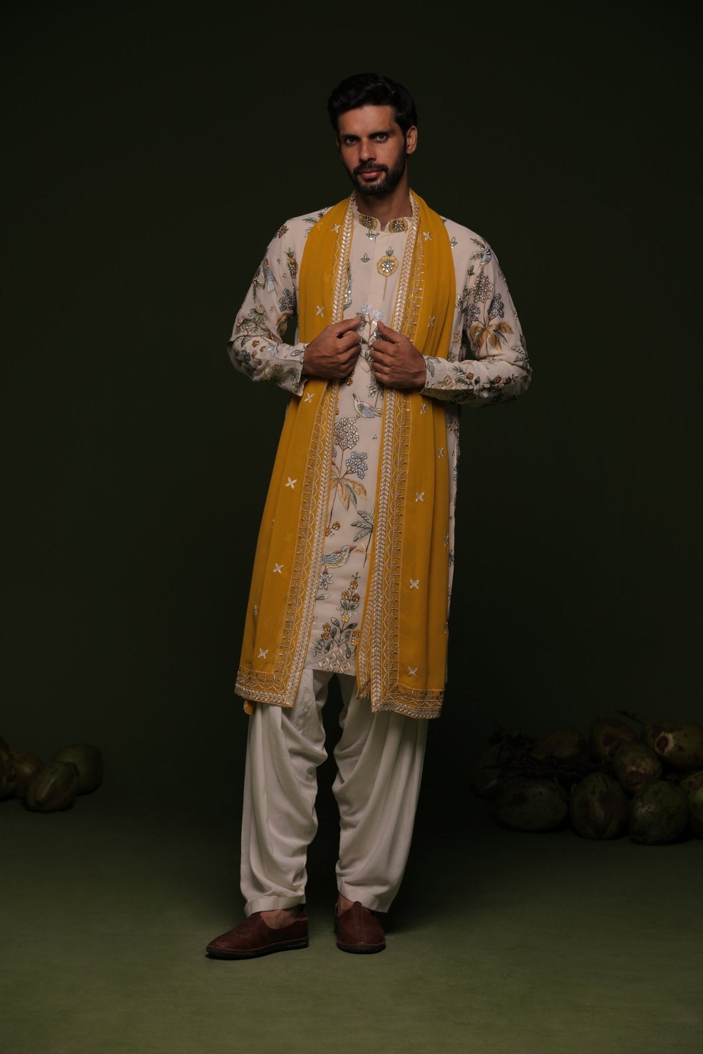 VANSH MULTI KURTA SET WITH PATIYALA AND DUPATTA - White Maison de Couture