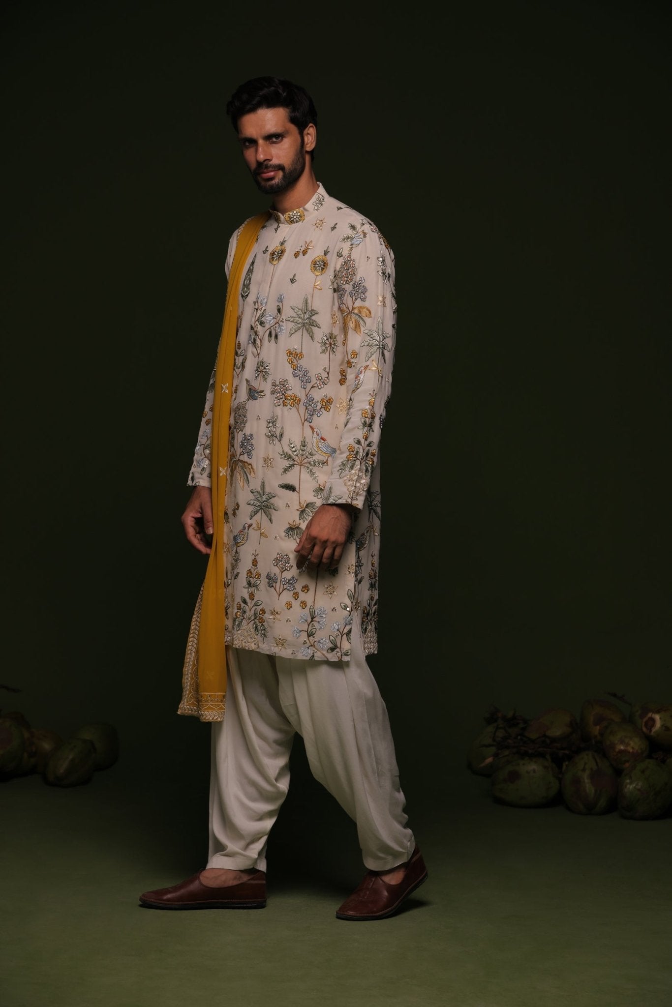 VANSH MULTI KURTA SET WITH PATIYALA AND DUPATTA - White Maison de Couture