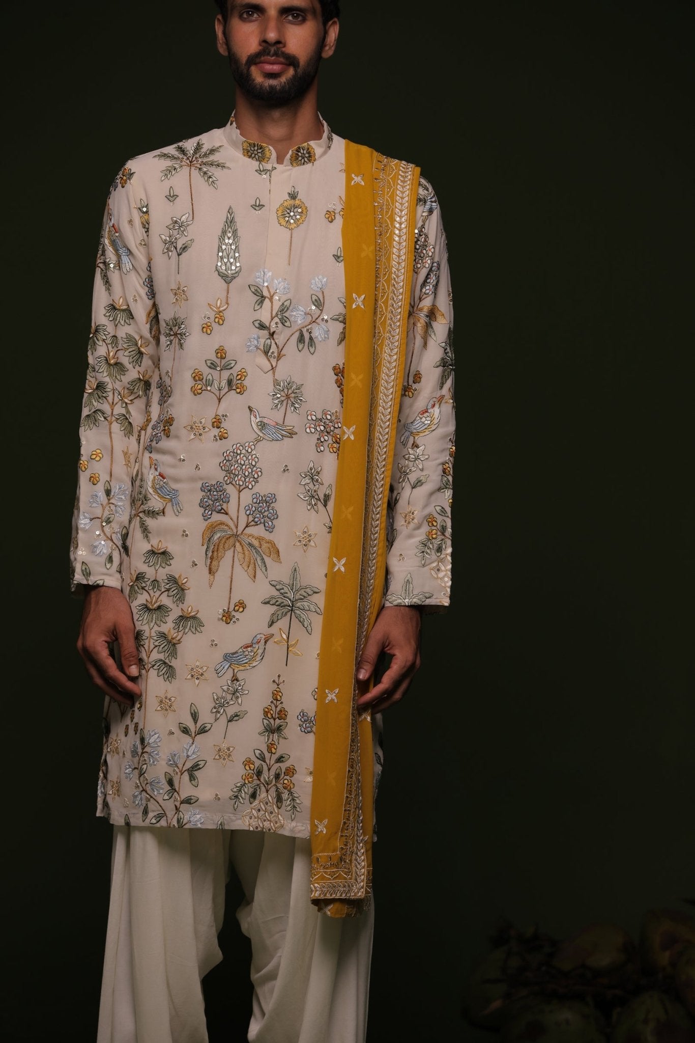 VANSH MULTI KURTA SET WITH PATIYALA AND DUPATTA - White Maison de Couture