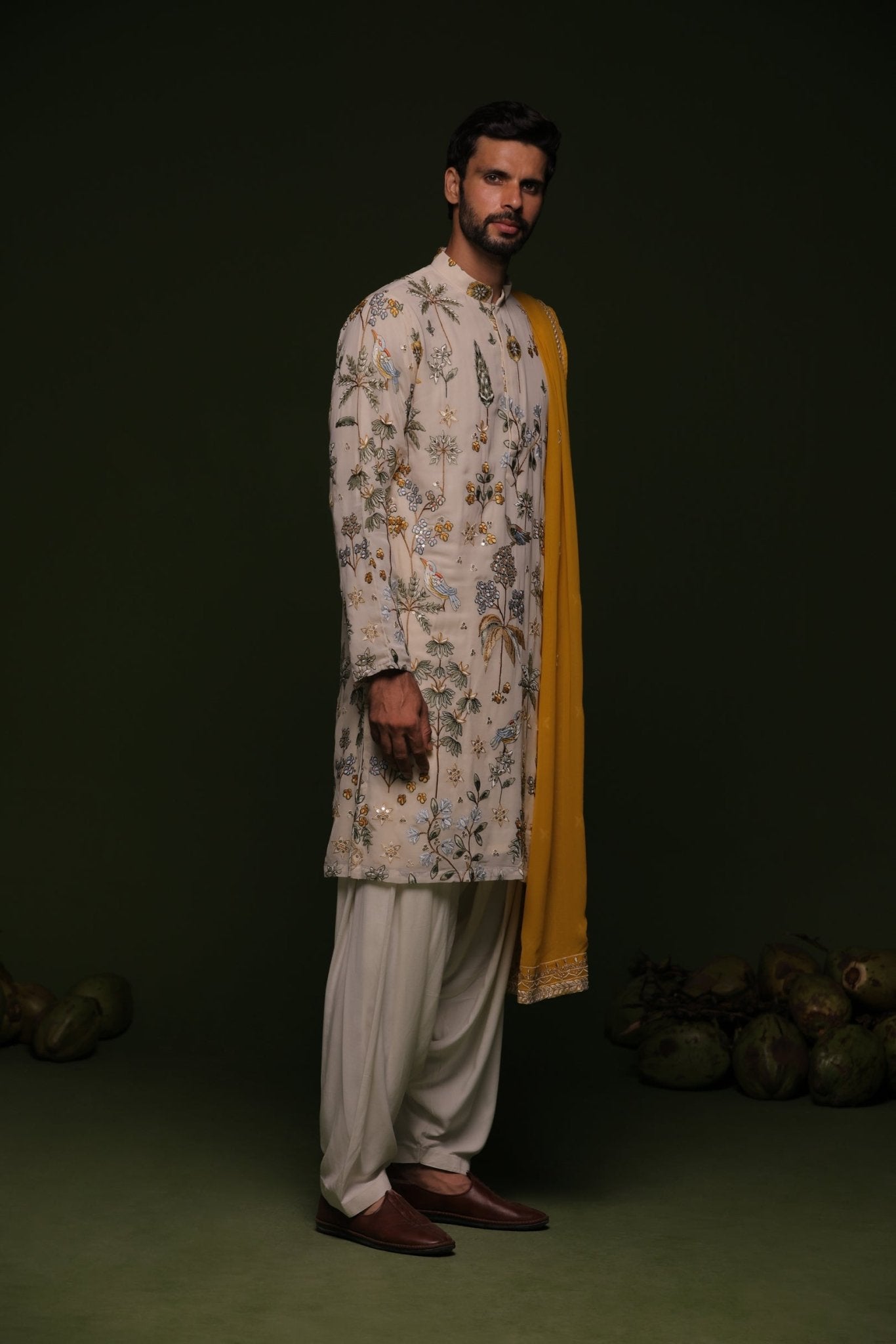 VANSH MULTI KURTA SET WITH PATIYALA AND DUPATTA - White Maison de Couture