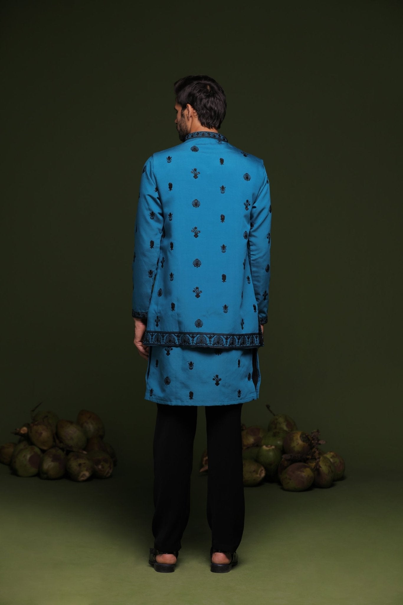 VASU PERSIAN BLUE JACKET KURTA SET WITH DUPATTA - White Maison de Couture