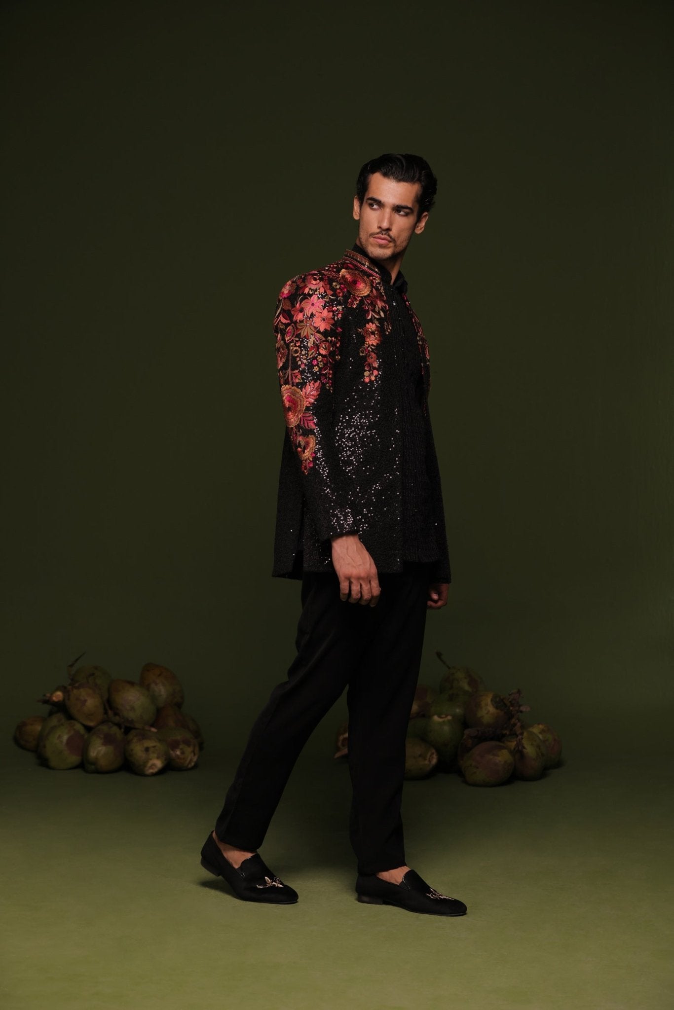 VIREN MULTI JODHPURI SET WITH SHORT SHIRT PANT - White Maison de Couture