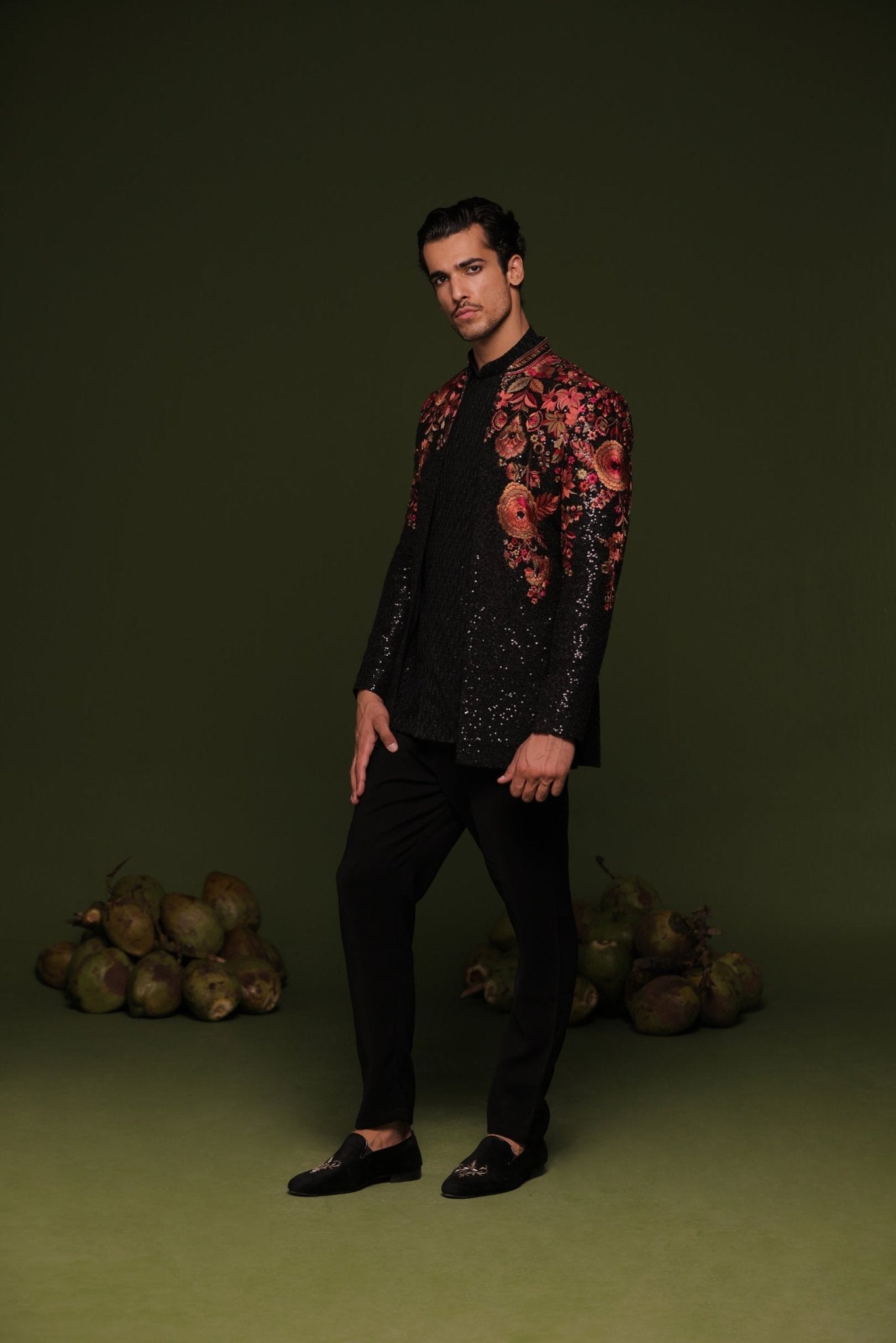 VIREN MULTI JODHPURI SET WITH SHORT SHIRT PANT - White Maison de Couture
