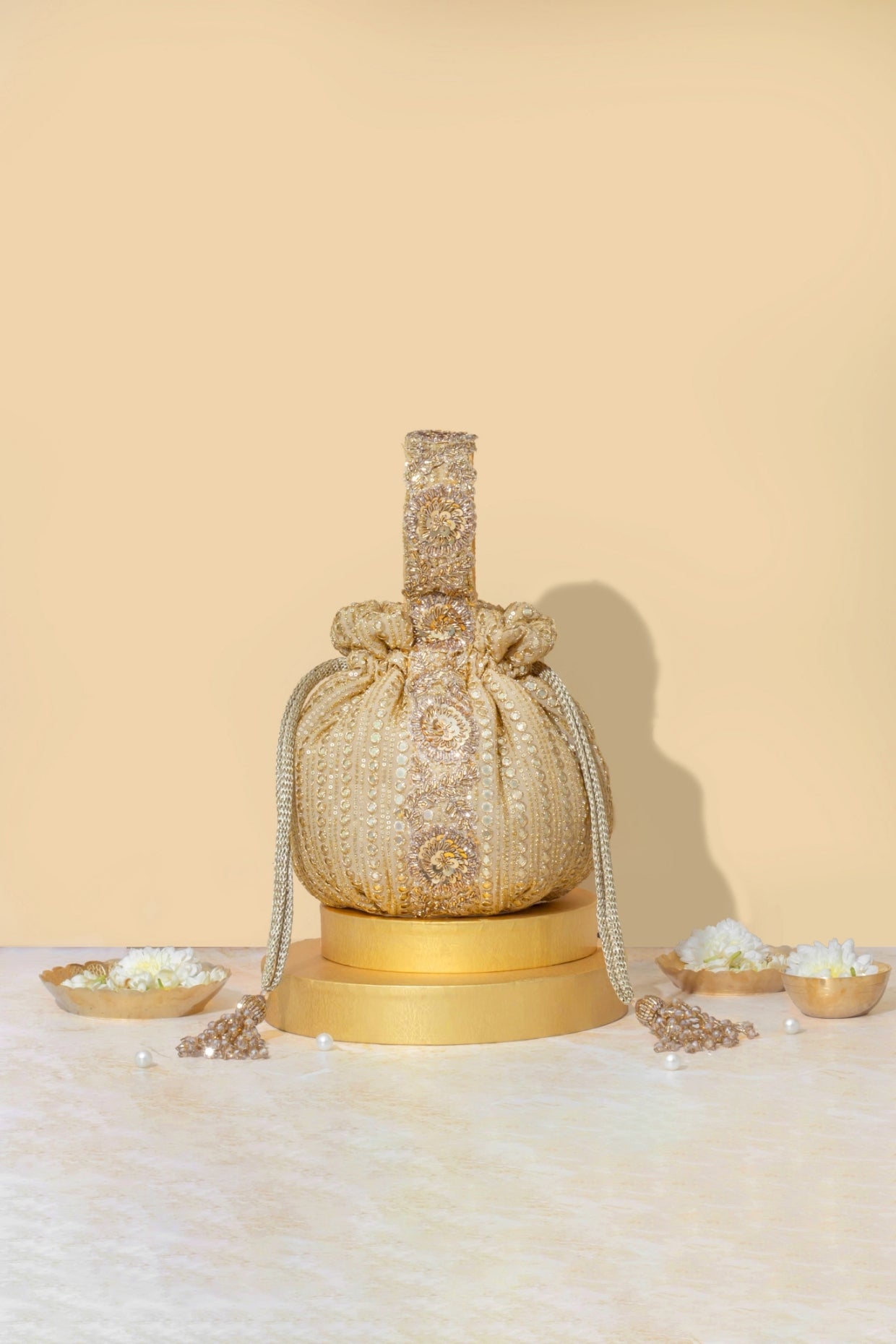 YARI EMBROIDERED ROUND POTLI - GOLD