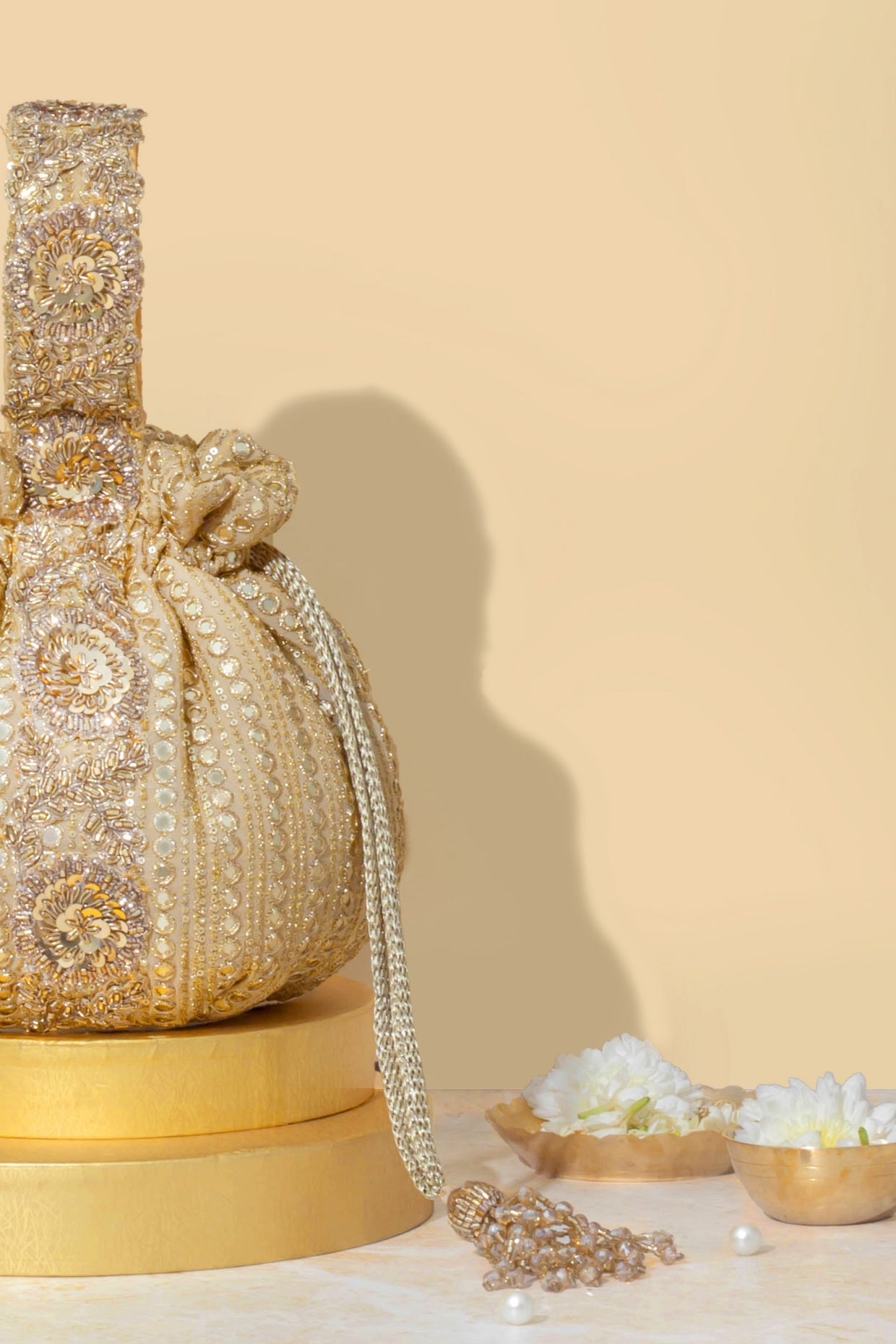 YARI EMBROIDERED ROUND POTLI - GOLD