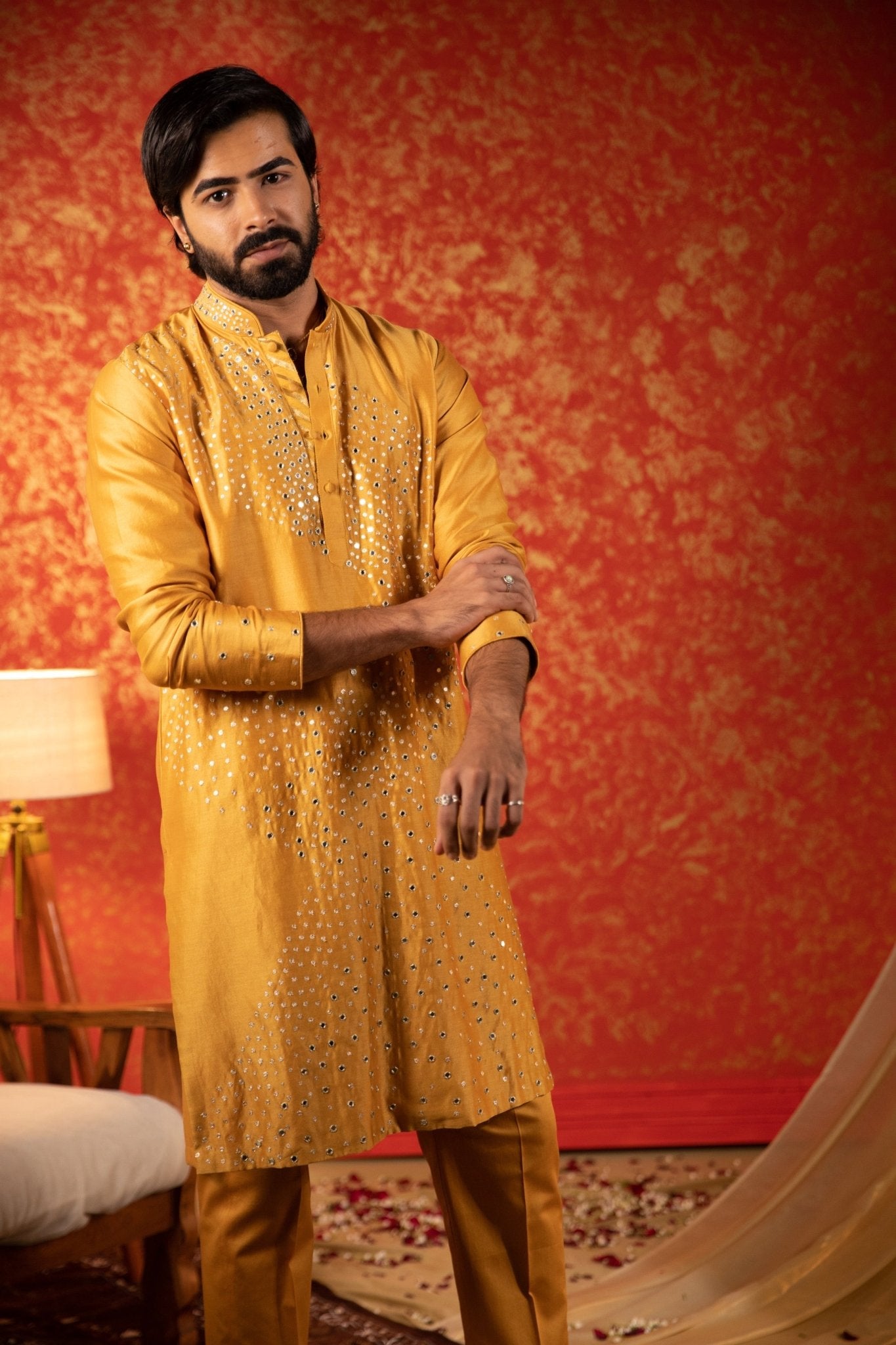 ZIGZAG MIRROR KURTA SET - White Maison de Couture