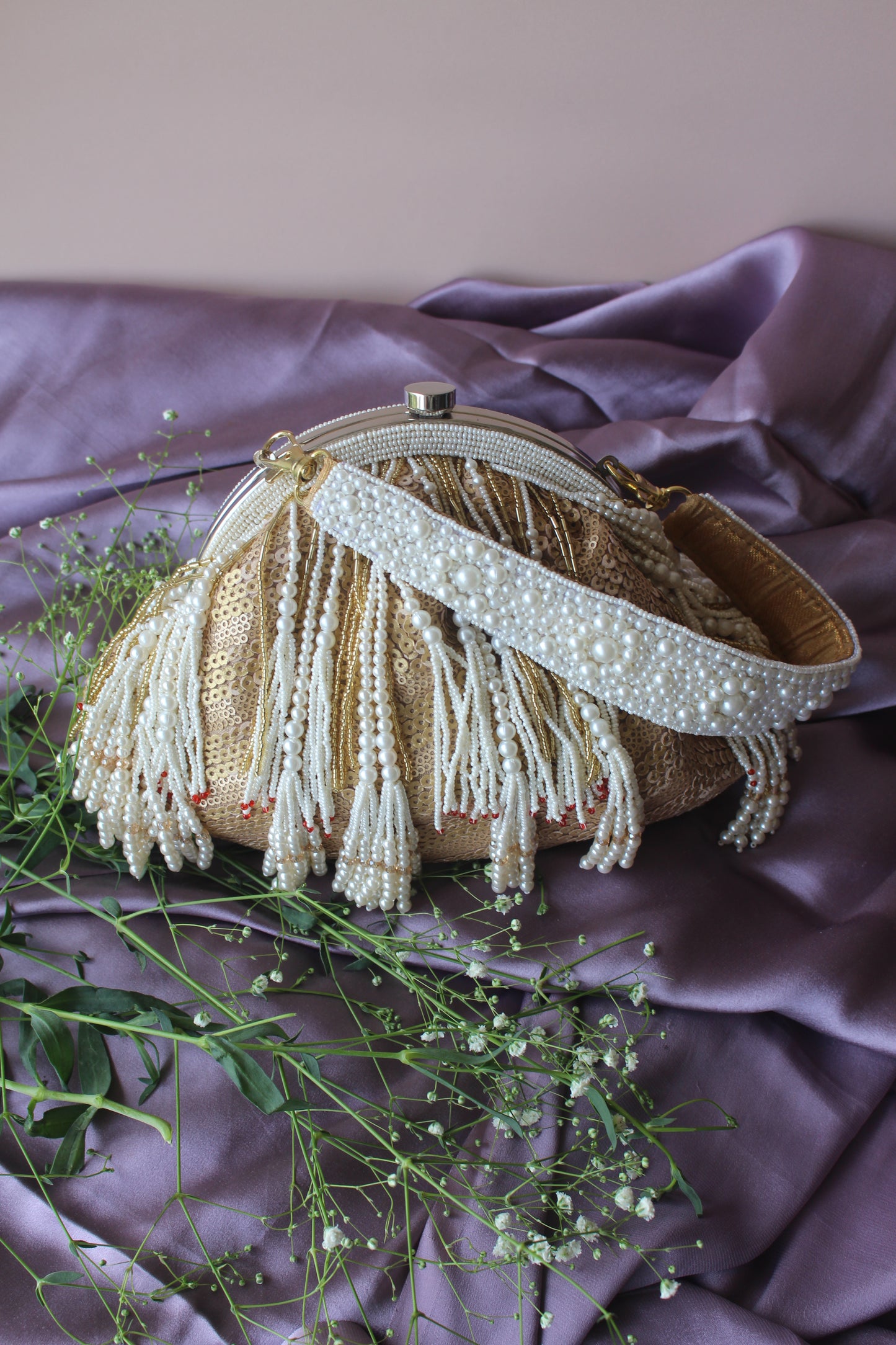 LAYERED GILT HAND EMBROIDERED POTLI