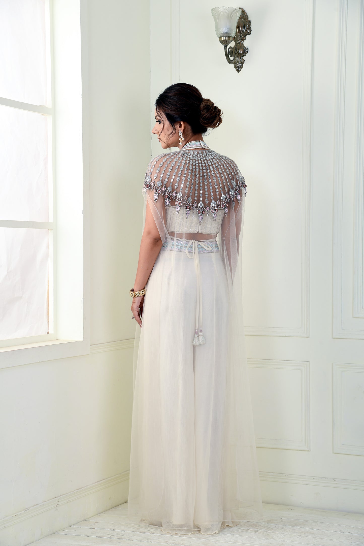 DIVINE EMBROIDERED BRALETTE SHARARA CAPE SET