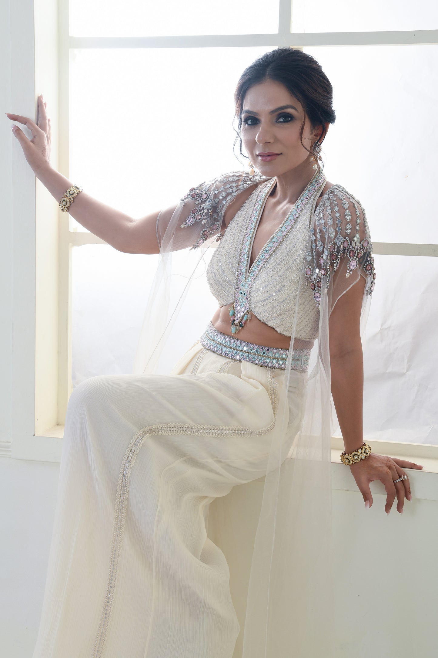DIVINE EMBROIDERED BRALETTE SHARARA CAPE SET