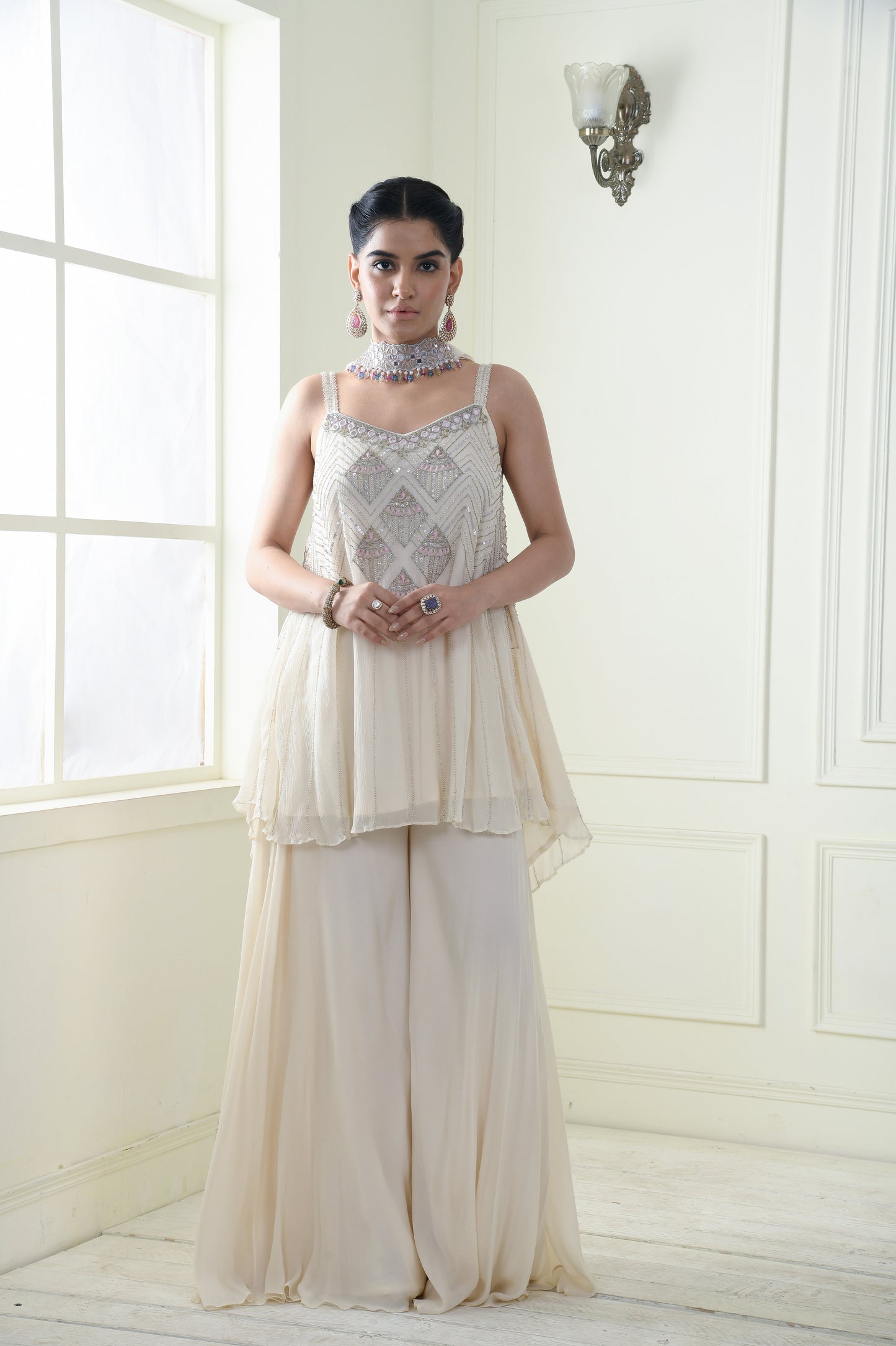 DIVINE EMBROIDERED PEPLUM SHARARA SET
