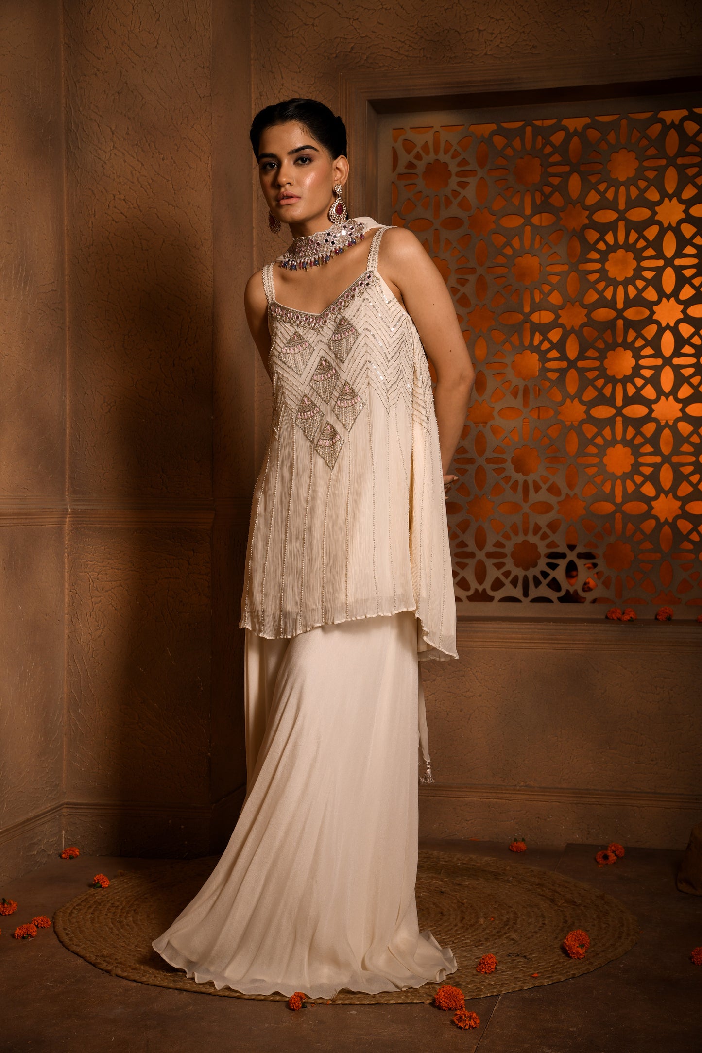 DIVINE EMBROIDERED PEPLUM SHARARA SET