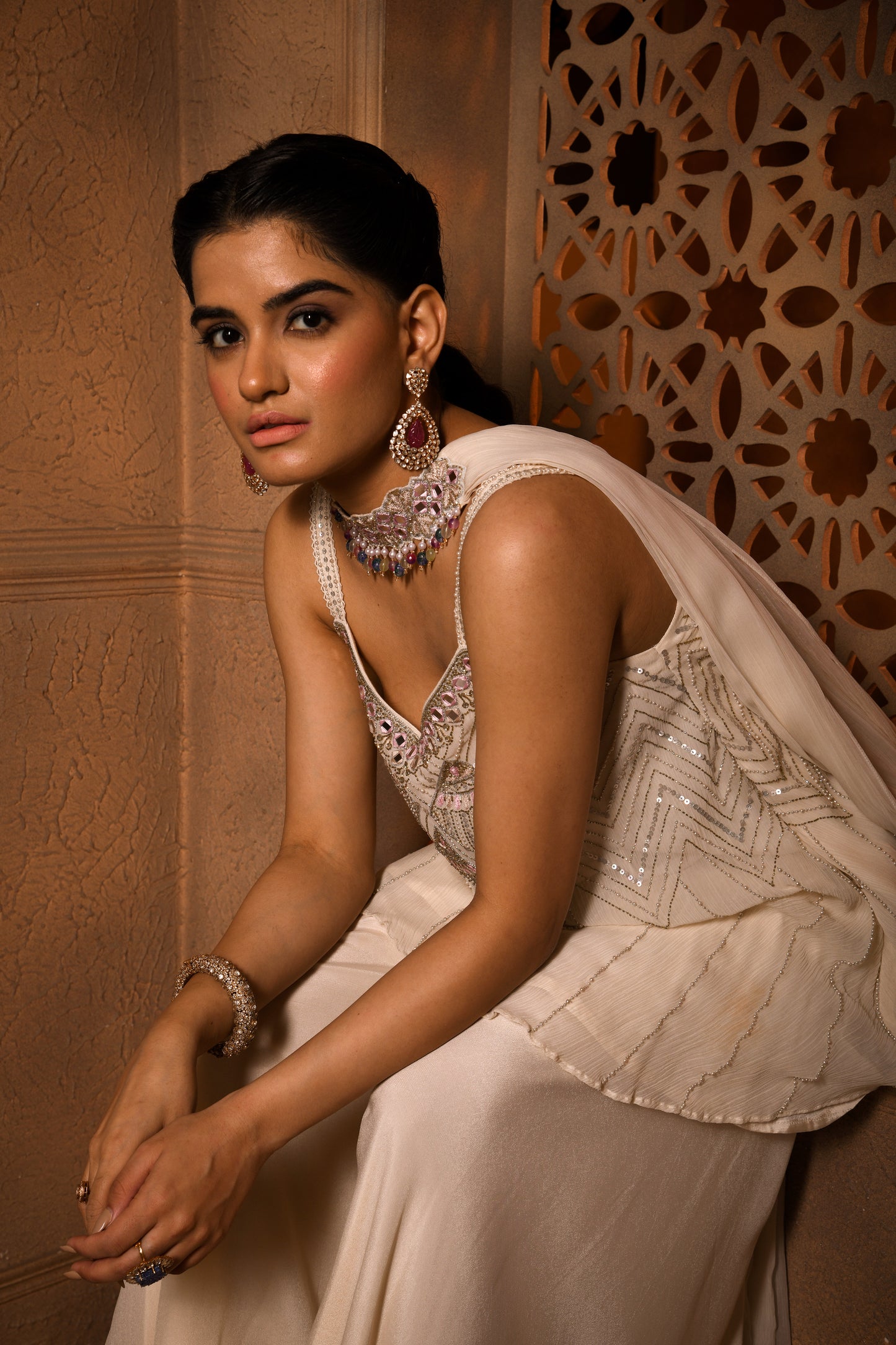 DIVINE EMBROIDERED PEPLUM SHARARA SET