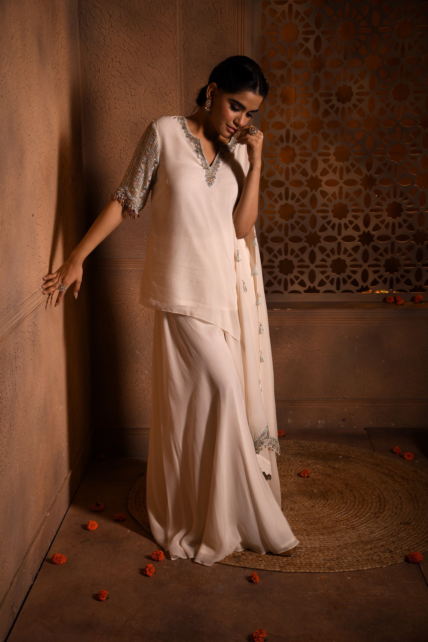 DIVINE EMBROIDERED DRAPE KURTI SHARARA SET