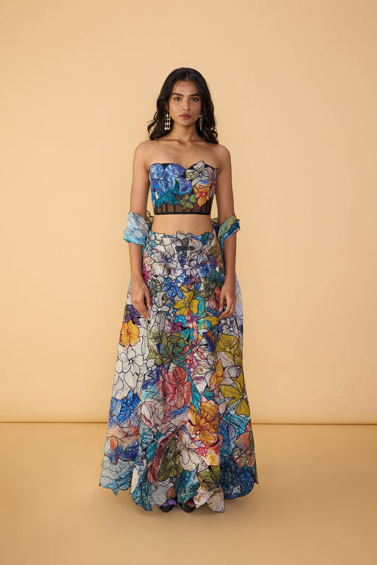 LARISSA CORSET BLOUSE,  ZOYA LEHENGA SKIRT &  SCALLOP DUPATTA